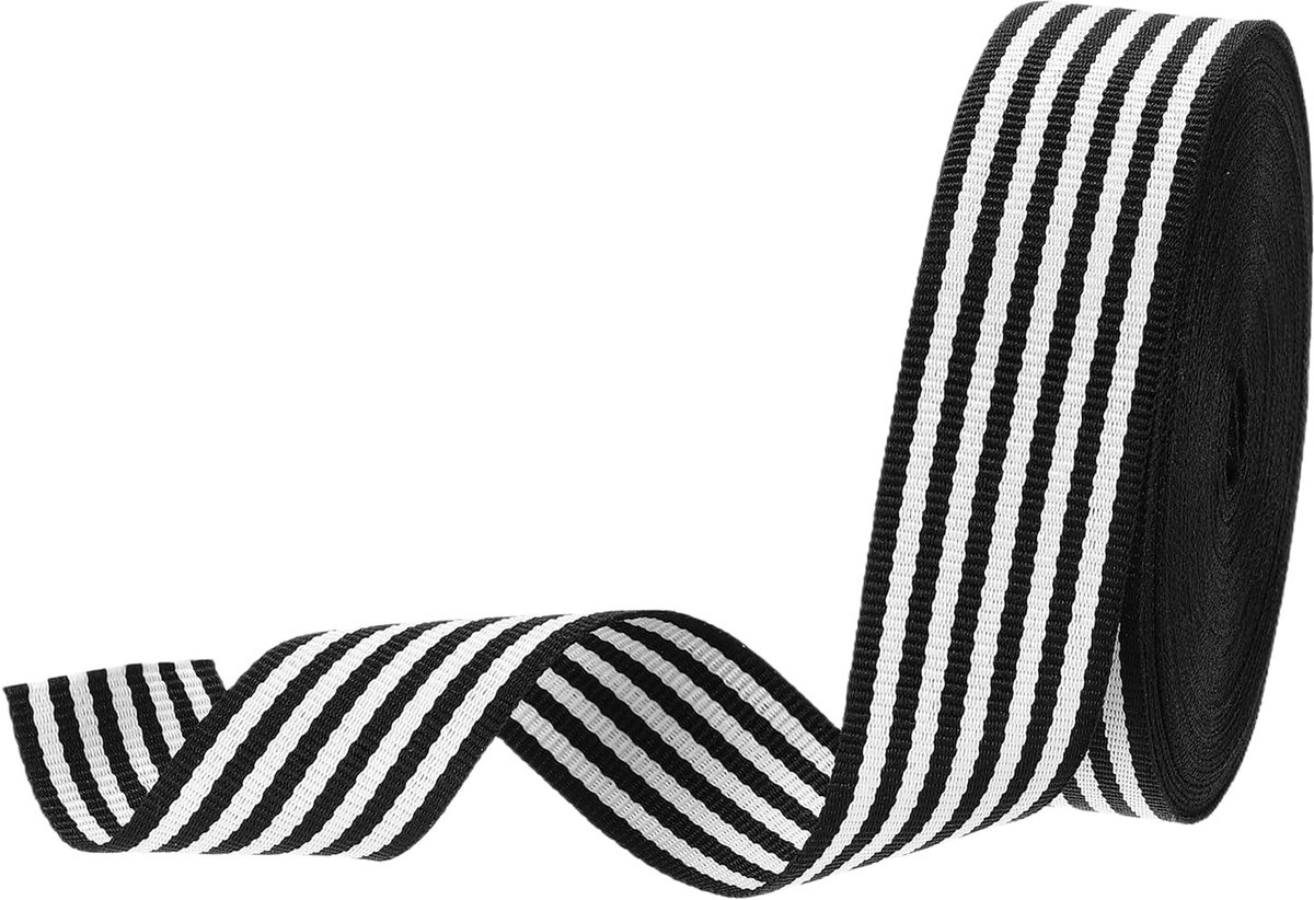 1 inch zwart en wit gestreept grosgrain lint, 10 Yard polyester stof streep ambachtelijke lint dubbel geconfronteerd ontwerp voor boog geschenkverpakking doe-het-zelf maken kerstdecoraties