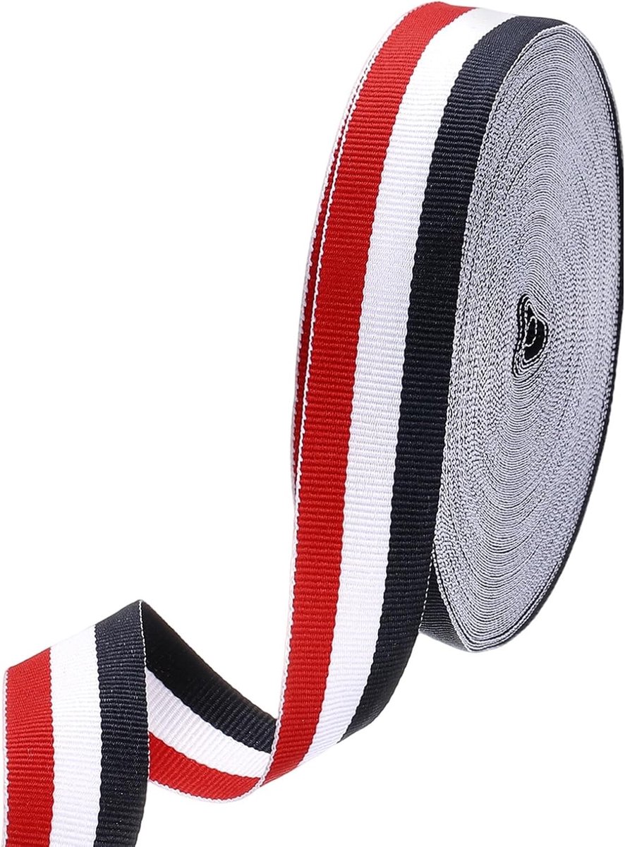 METERXITY Streeplint (1 inch x 25 m, rood/wit/donkerblauw) polyester streep grosgrain stoffen lint, toepassen op geschenkverpakking/bruiloftsdecoratie/ambachtelijke wrap