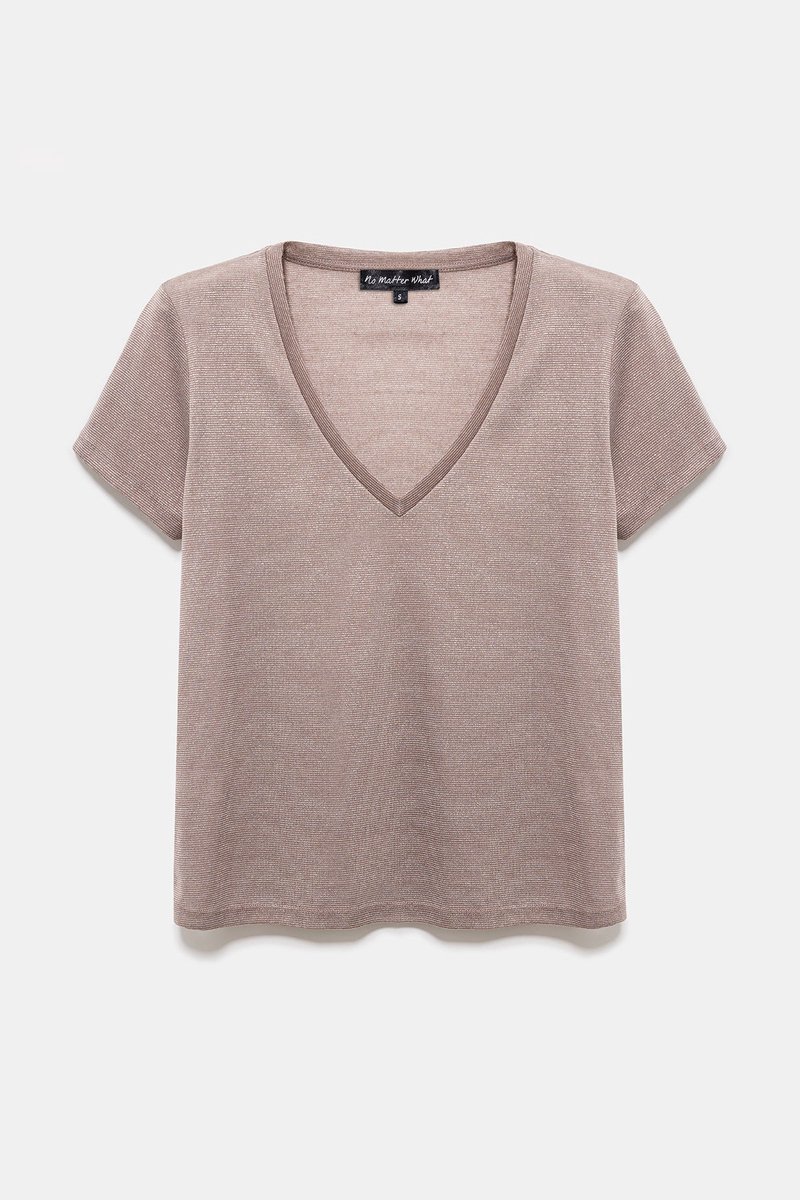 T-shirt basique brillant à col en V