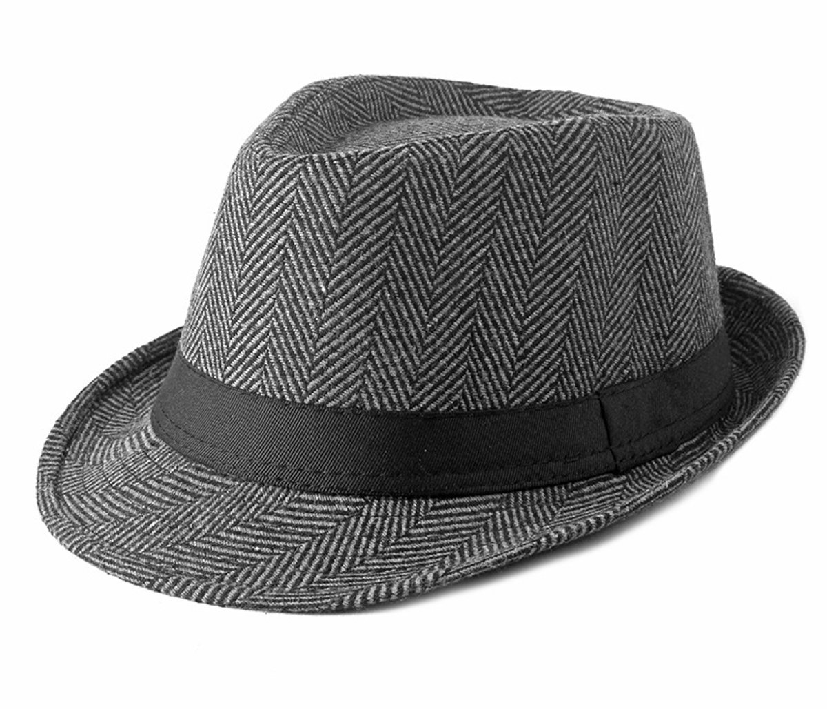KZQ Hats – Vilthoed met brede rand – Unisex casual jazzhoed – Stijlvol en veelzijdig – Geschikt voor dagelijks gebruik en feestjes – Grijs/Zwart – Hoedomtrek 55-58 cm