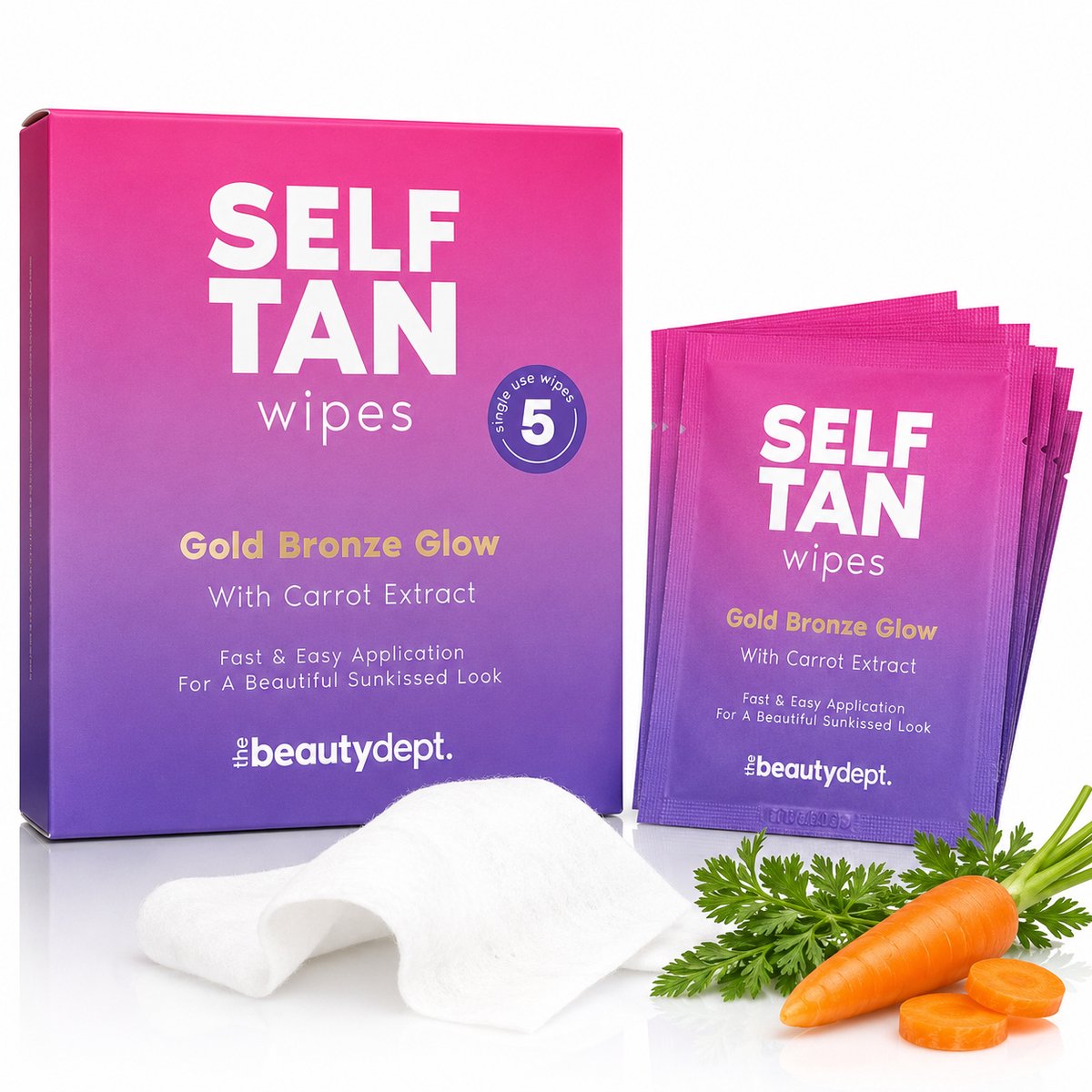 Beautydept Self Tan Wipes – Zelfbruinende Doekjes – Gold Bronze Glow – 5 Stuks – Met Wortel Extract