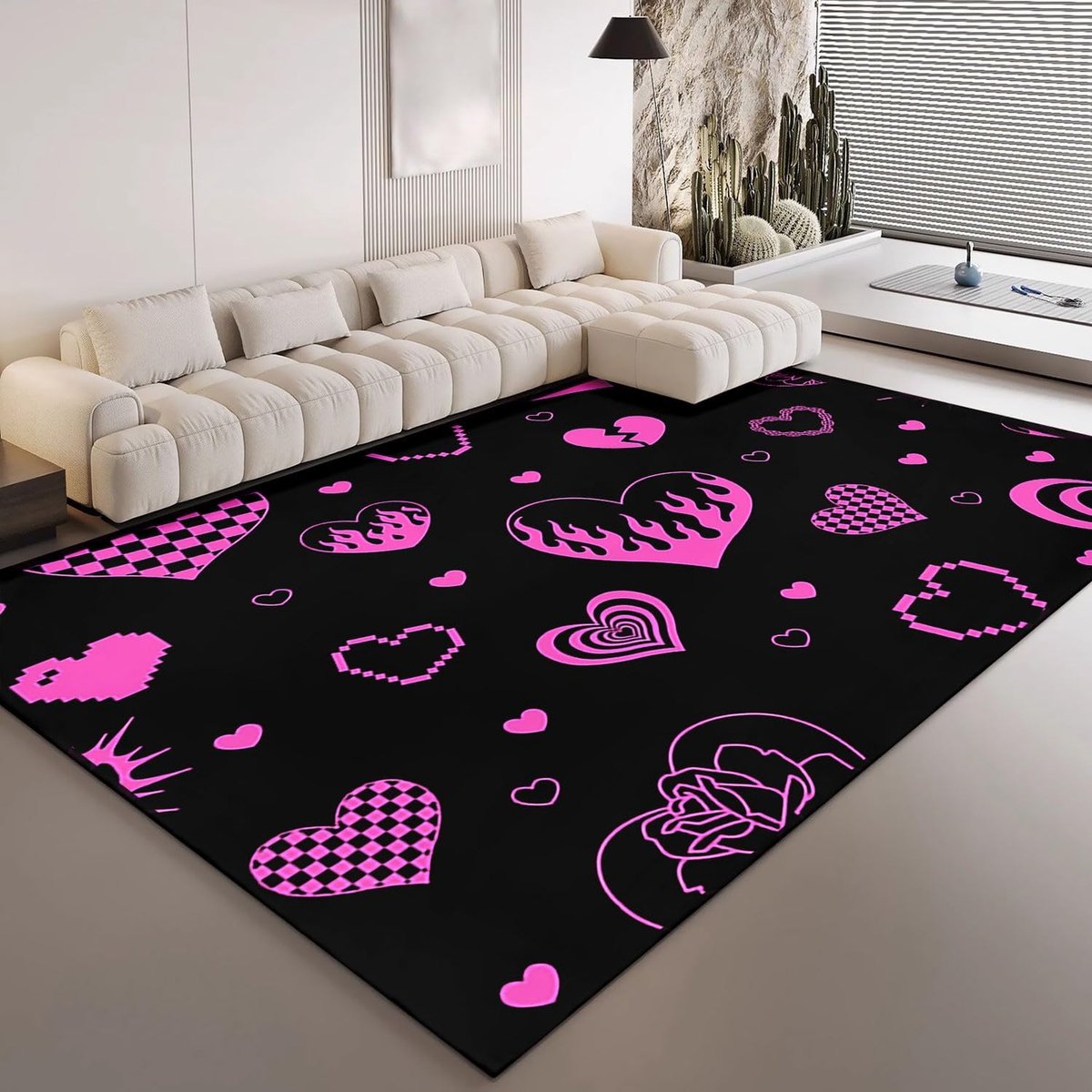 Kinderkleed 150 x 200 cm - Fluffy mat met paarse harten - Antislip onderzijde - Perfect voor kinderkamer - SnelShoppen