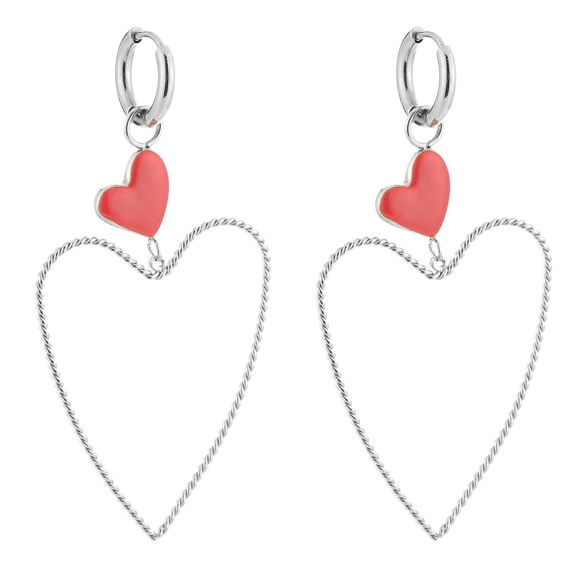 Michelle Bijou Oorbellen Hart rood zilver
