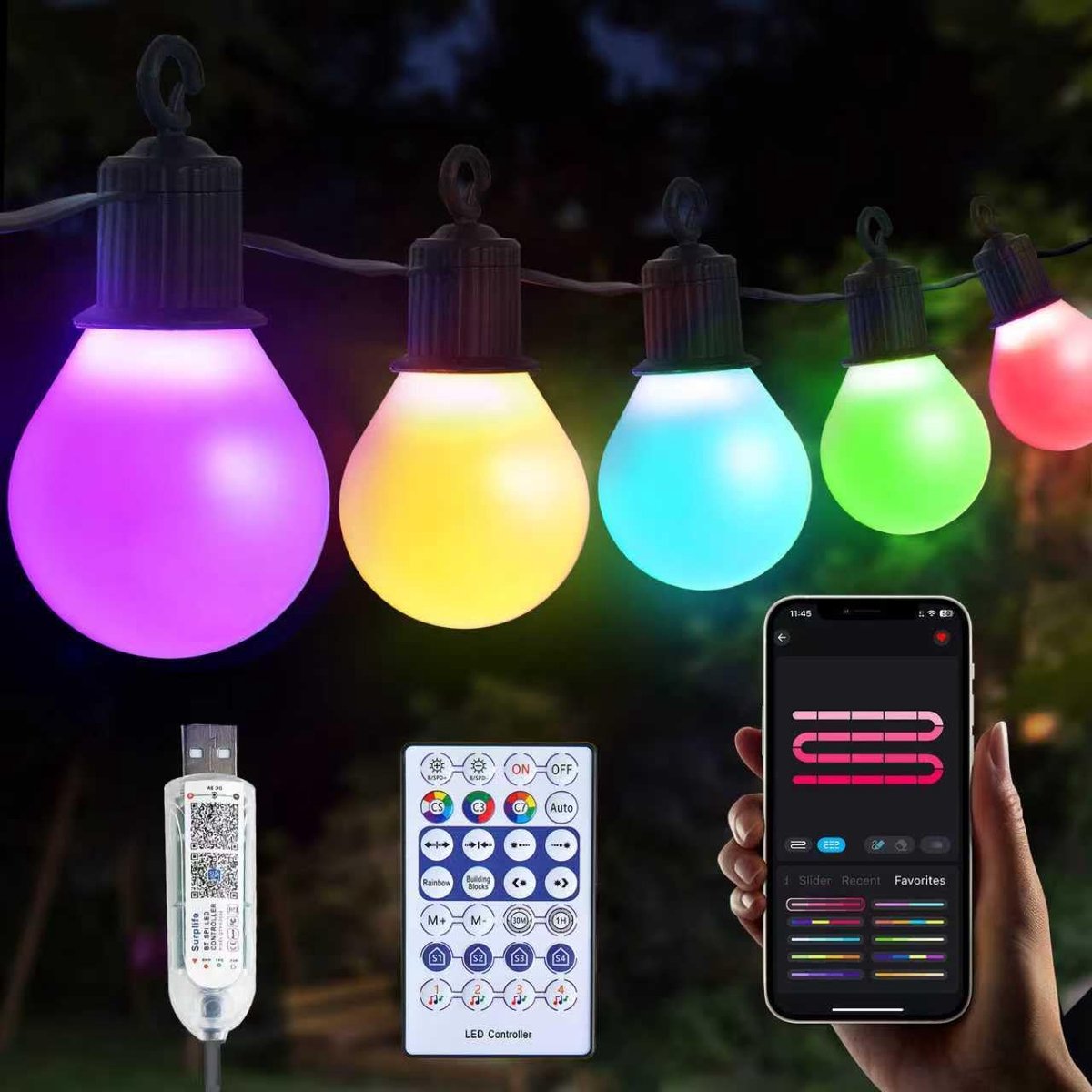 Feestverlichting 15M 25 Lampen - RGB met IC-bollen - Bluetooth APP en afstandsbediening - Perfect voor tuinfeest - SnelShoppen