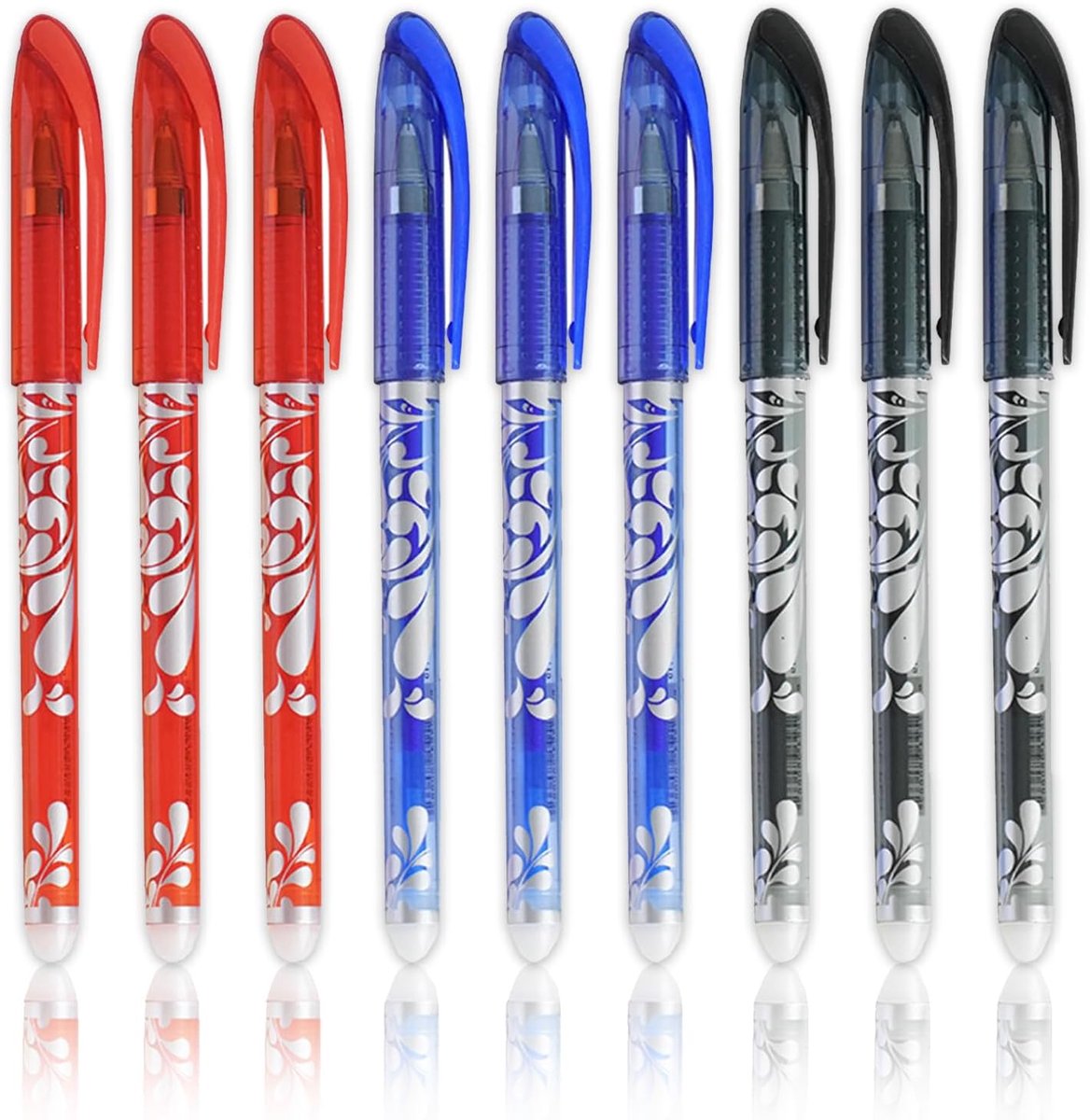 Thijox - Uitwisbare Pennen 9 Stuks Gelpennen 0.5mm met Gum, Balpen voor Studenten, School, Kantoorbenodigdheden, Creatief Schrijven, 3 Kleuren