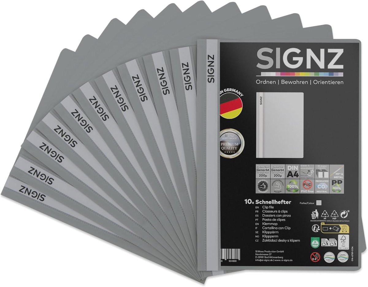 A4 snelhechter 11 stuks - grijs met transparante dekking - CO2-neutraal geproduceerd - ideaal voor documenten - SnelShoppen