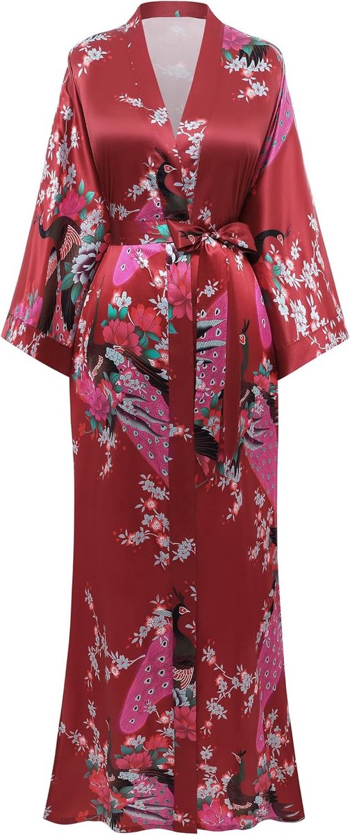 Kimono ochtendjas, kimono-gewaad met pauwenmotief, kimono-vesten voor vrouwen, bruiloft-meisjespyjama voor gezelligheidsbijeenkomsten van 135 cm