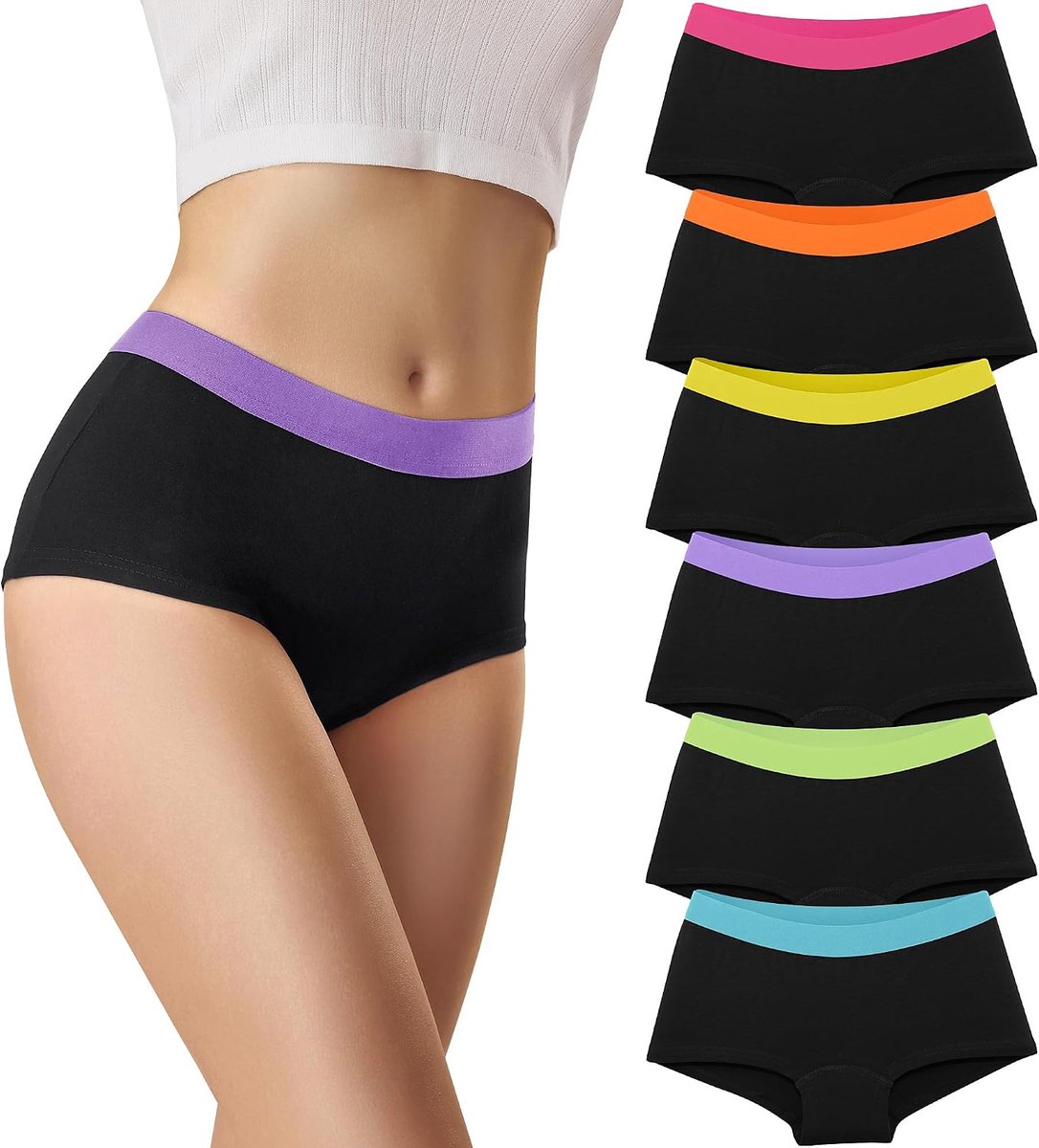 Dames slips, 6 stuks, hipsters boxershorts, katoen met zachte rekbare tailleband 3429 | Boxershorts voor dames, katoen, sportboxershorts, ondergoed, rekbaar, voor dames, comfortabel, set voor dames