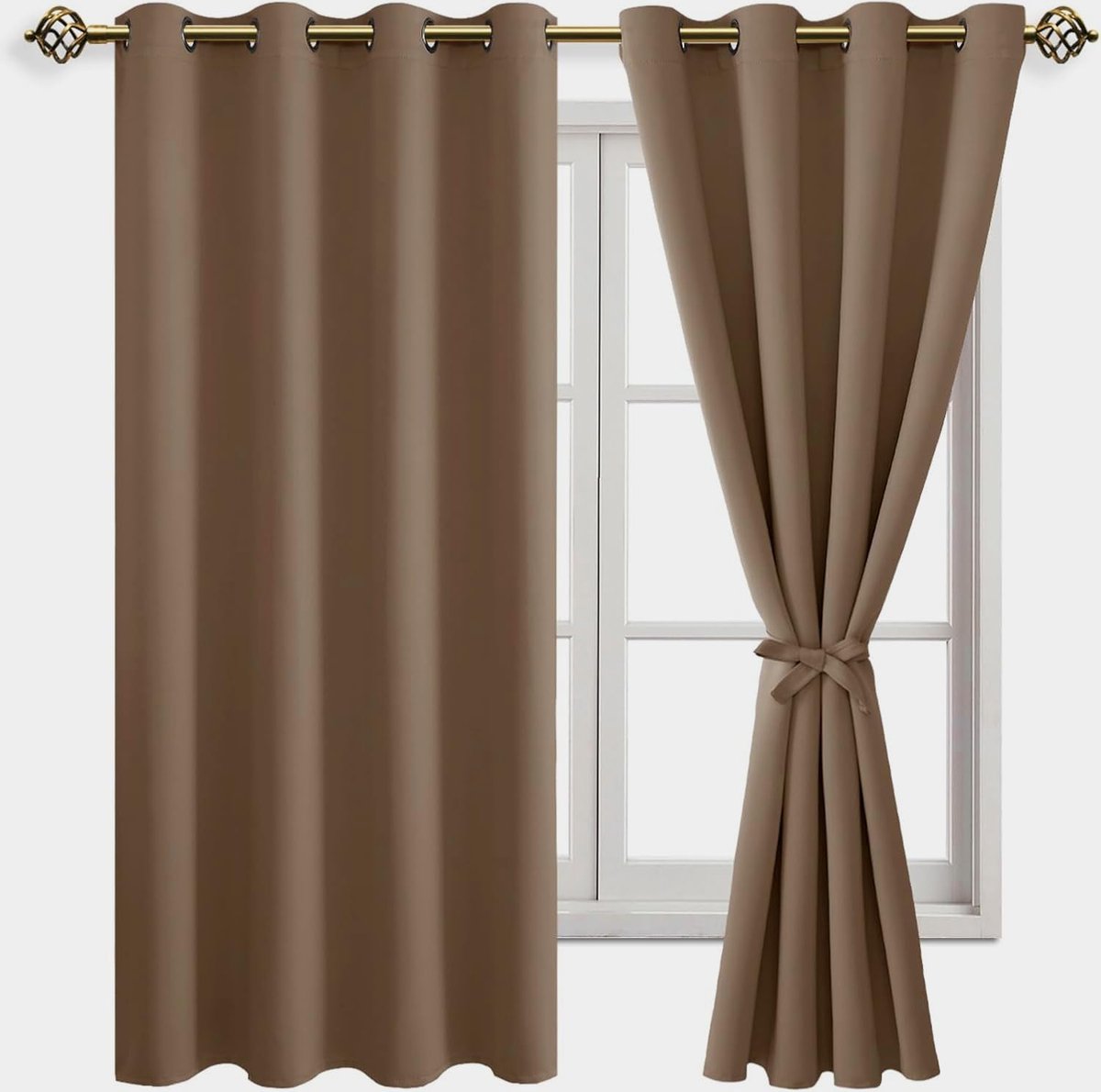Verduisterende gordijnen, inslagringen, voor slaapkamer, woonkamer, cappuccino, 2 stuks, 160 x 132 cm (H x B)