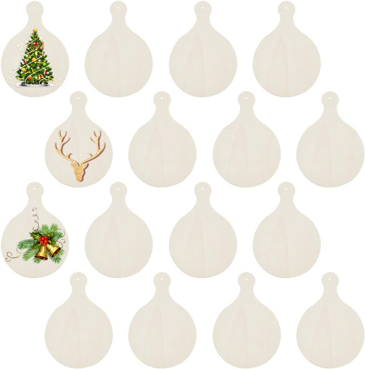 16 Stks Houten Craft Snijplank Met Handvat - Mini Ronde Onvoltooide Kaas Serveerlade Voor DIY Kerst Decor, Thuis Keuken, Groenten En Fruit - 23x15cm