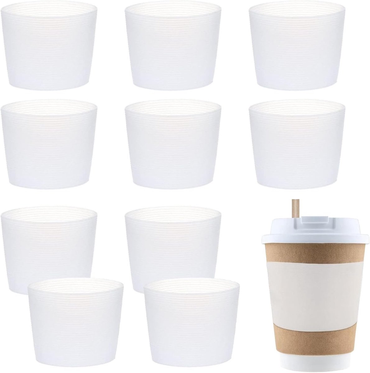 Pakket van 10 Bekerhoezen, Herbruikbare Glasflessen Bekerhoes, Koffiebekerhoes, Siliconen, Non-Slip Flessenbekerhoes, Siliconen Hittebestendige Bekerhoezen Huishouden