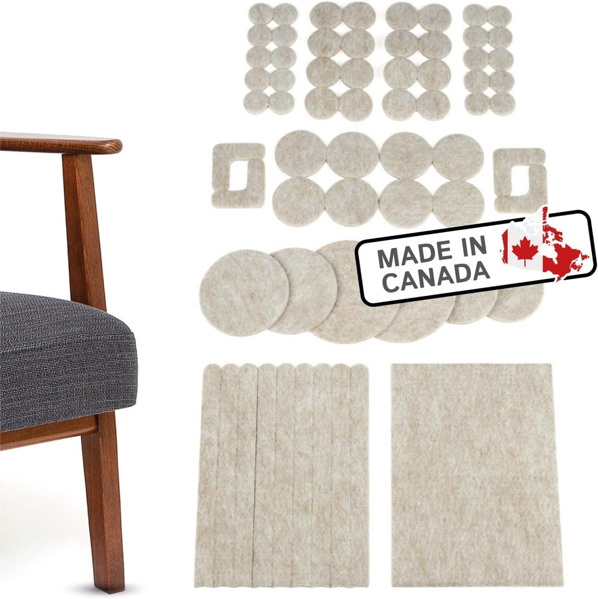 patroononderdelen, 64 delen, beige, vloerbescherming, tafelpoten, stoelpoten - Made in Canada