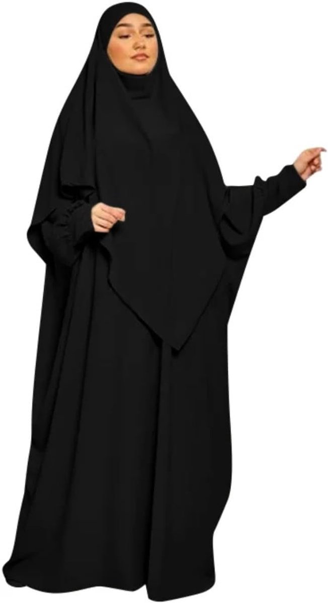 Abaya en Khimar ondoorzichtige jazzset, lange Abaya met bijpassende Khimar voor moslimvrouwen, zwart, eenheidsmaat