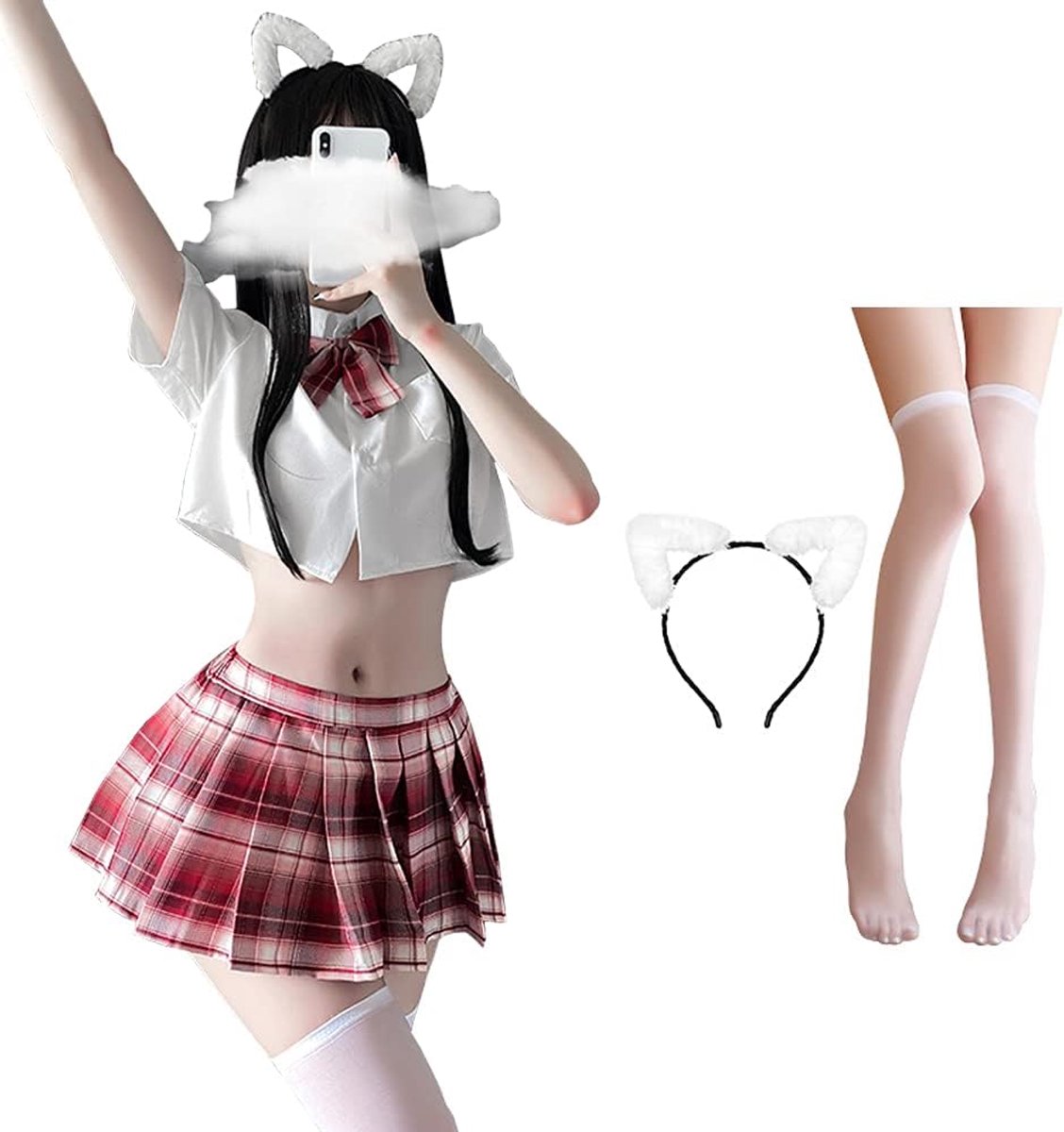 Schoolmeisje Lingerie Set Sailor Uniform Jurk Cosplay JK Student Wear Geplooide Rok Met Sokken (6914Rood Wit)