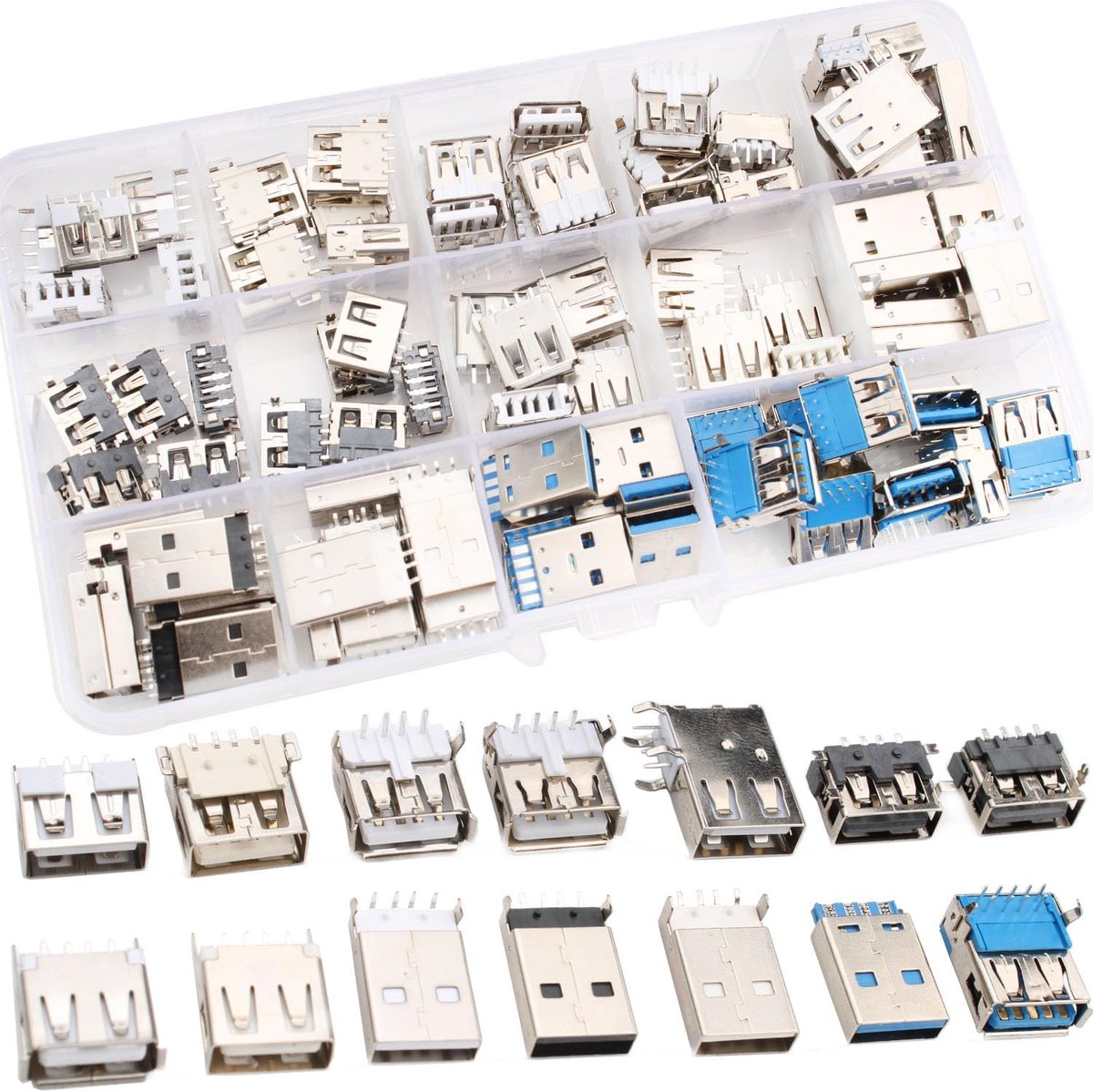 95 STKS 14 waarden USB 2.0 3.0 A type Micro USB-stekker solderen, Micro USB-poort solderen 2.0 3.0 type A mannelijke vrouwelijke adapter, USB a inbouwbus printplaatmontage DIY