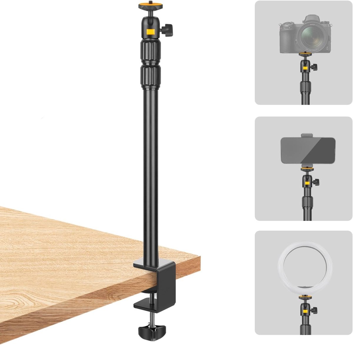 Camera Tafelstatief Licht Statief | 37-83cm verstelbare Tablet Houder met 360ﾟ Balhoofd, Flexibele Gelede Arm Tafel mount voor Camera Ring Licht Webcam