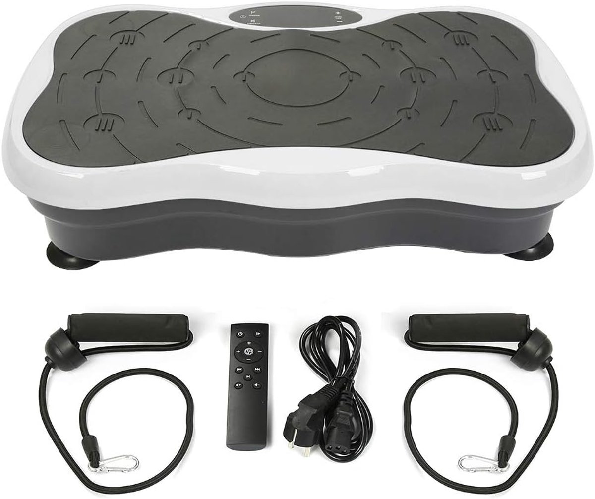 trilplaat fitness vibratieapparaat met magneetveldtherapie, trekkoordje, trilplaat, antislip trainingsoppervlak, LCD-display (wit, zwart)