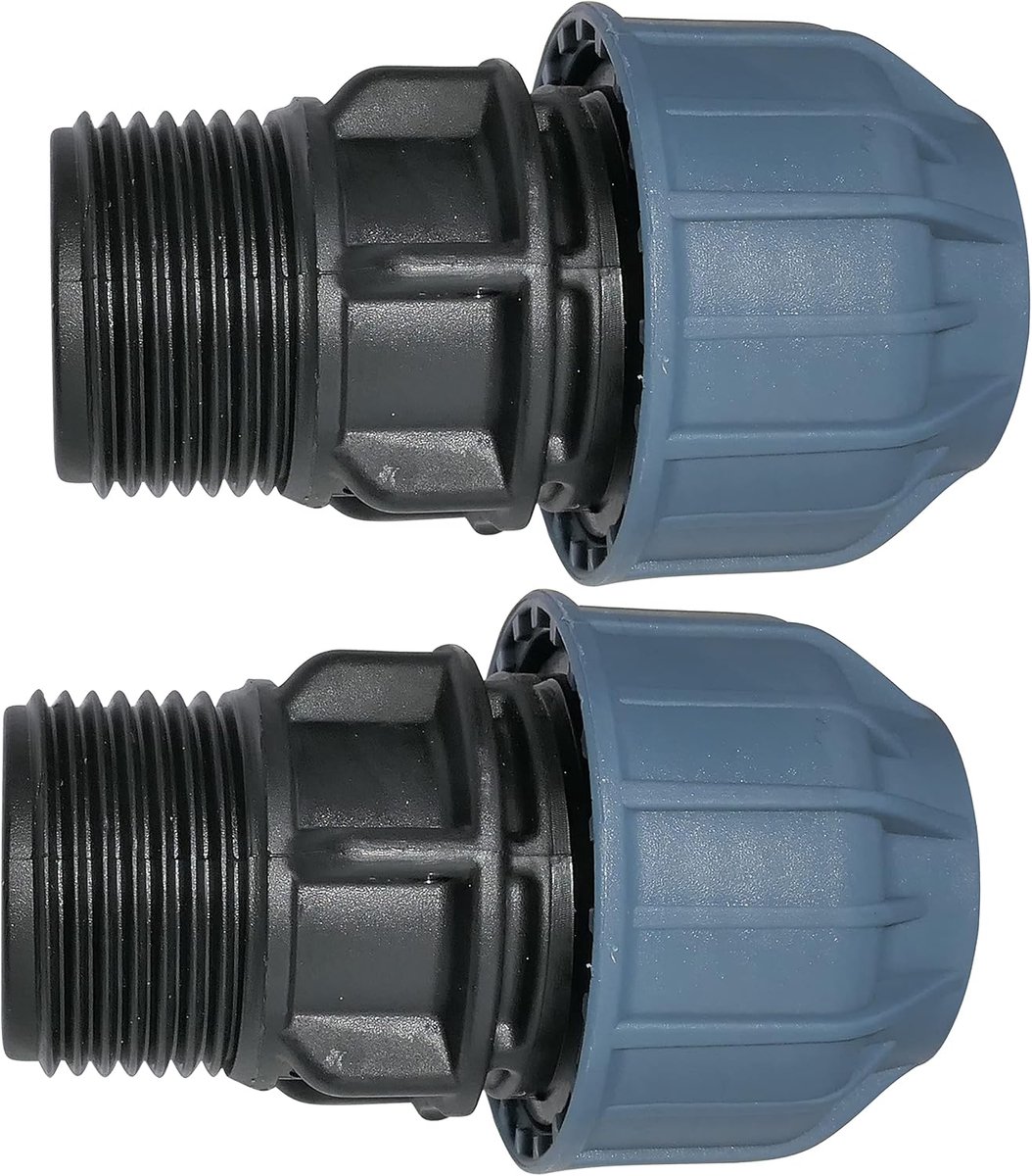 - C51921 - Set van 2 mof/adapter met schroefdraad - Rechte compressiereductie - 1" buitendraadaansluiting - voor Ø25mm waterleiding - polypropyleen - connector/reparateur
