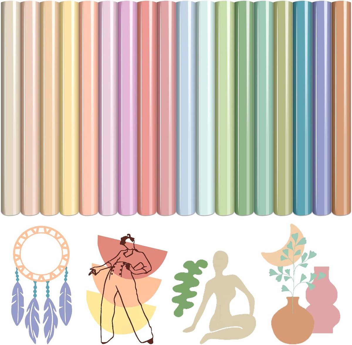Boho Color Heat Transfer Vinyl - 18 vellen 30 x 25 cm, neutrale tint bruin HTV vinyl aqua Iron On Vinyl beige/bruin/Tan/Light Lilac HTV voor T-shirts