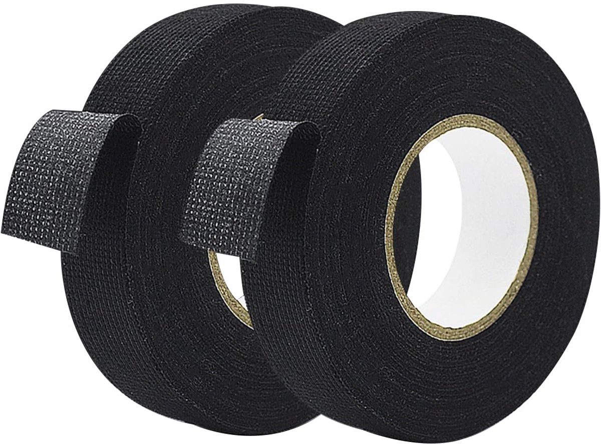 2 Rollen Zwart Auto Wikkelband, 25 mm x 15 m Isolatietape Plakband Kabelboom, Autotextieltape, voor Het Beschermen, Bundelen van Kabels