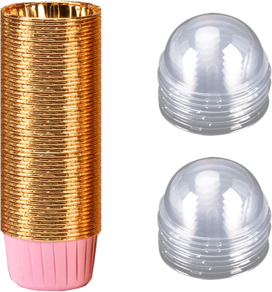 50 Stuks Aluminiumfolie Cupcake, Papieren Muffinvormpjes, Cupcake Bakvormpjes Met Deksel, Geschikt voor Verjaardagsfeestjes, Vakantiefeestjes(Poeder,Goud)