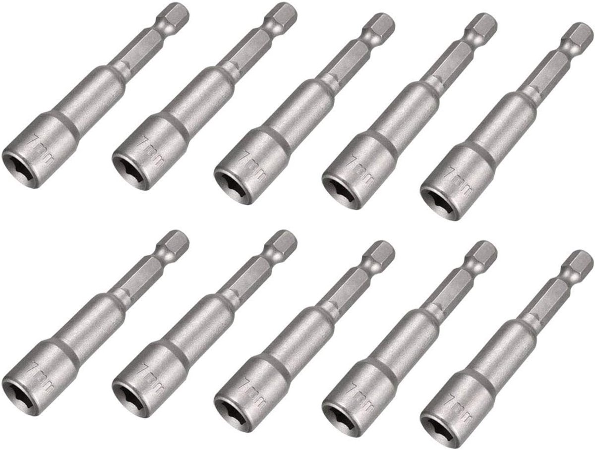 10 stuks adapterdopsleutel, 7 mm, magnetisch, zeshoekige dopsleutel voor slagschroevendraaier, voor handboormachine, dopsleutel | Magnetische dopsleutel voor slagschroevendraaier voor moerschroevendraaier voor handboormachine