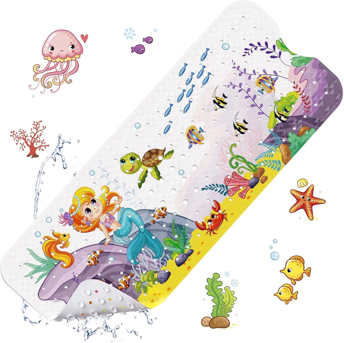 Kids Cartoon Badmatten 100x40cm,Antislip Kinderbadmat, Douchemat Antislipmat met Zuignap Perfecte Badmat voor Kinderen (Meermin)