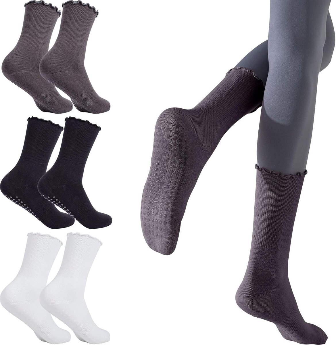 Sokken met handgrepen, antislip ruches, yogasokken, gripsokken voor ballet, dans, blote voeten, training, zwangere crew sokken