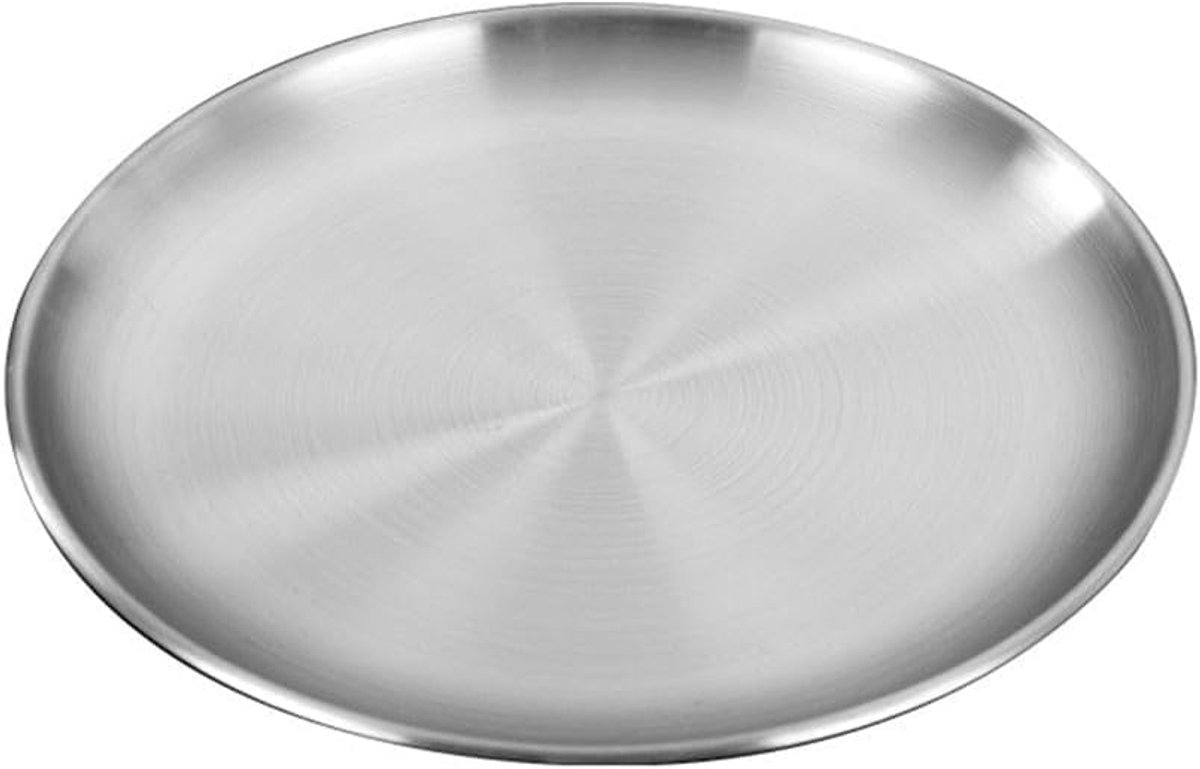 borden van roestvrij staal, diameter 14/17/20/23/26 cm, rond, voor ontbijt, lunch, serveerbord voor keuken, camping, barbecue, 26 cm