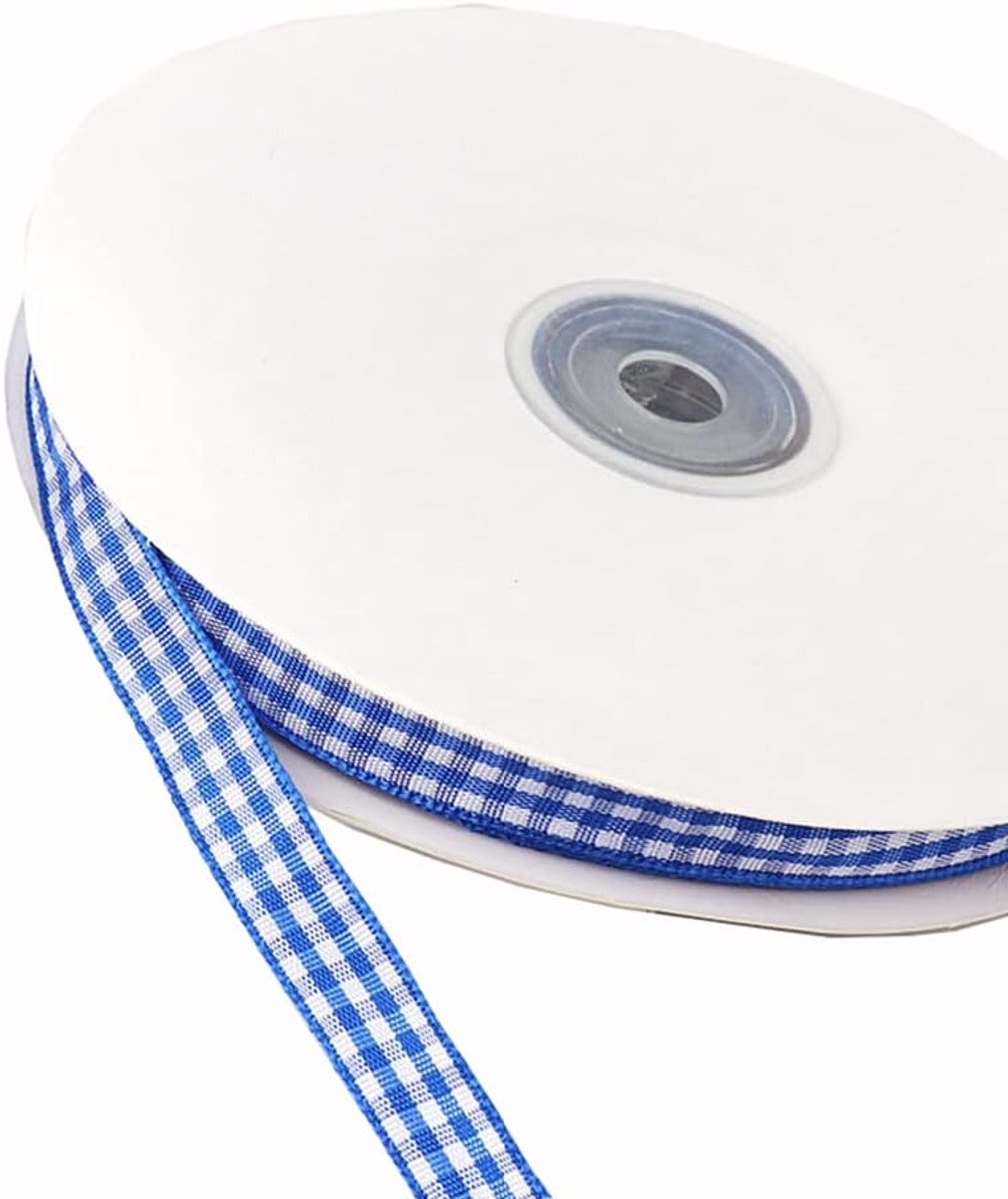 45 m geruite lint lint cadeaulint Vichy boerenkoro linten om te knutselen, stoffen lint, decoratieband, bogen voor Kerstmis, bruiloft, Valentijnsdag, doop, verjaardag, feest, geschenkverpakking, 6 mm koningsblauw
