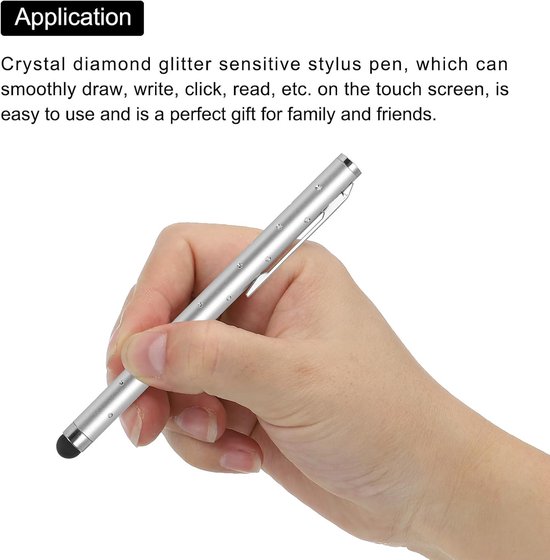 10 stuks glitter strass stylus pennen voor touchscreens universeel metaal capacitieve pen voor mobiele telefoon alle capacitieve touchscreen-apparaten zilver — afbeelding 2