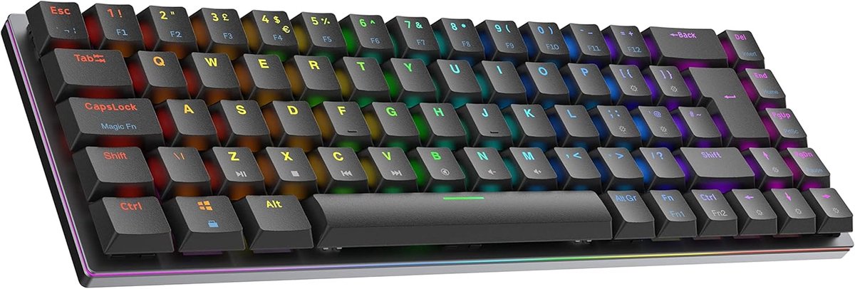 G65 Guardian 65% | Volledig Aluminium Frame | Hot-Swappable Mechanisch Gamingtoetsenbord | 69 Toetsen RGB LED voor PC/Mac | QWERTY Britse lay-out (Zwart, Gateron Low Profile Blue)