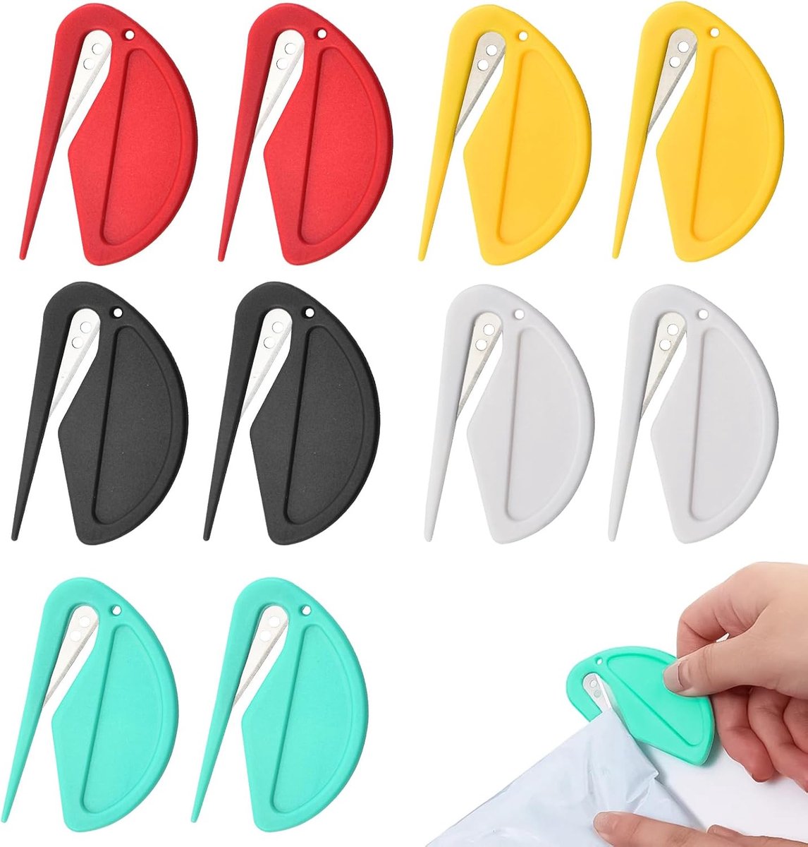 10 stuks envelopopener, kunststof enveloper, kleine enveloper, efficiënt briefopener, voor het inpakken van post en papier (rood, groen, geel, zwart, wit)