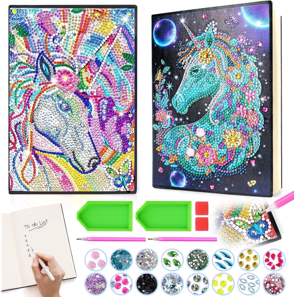 pearoft Cadeaus voor meisjes van 6, 8, 10, 12 jaar, knutselset voor kinderen vanaf 6 jaar, diamond painting, dagboek, eenhoorn, cadeau voor meisjes van 5, 7, 9, 11 jaar, knutselspeelgoed, A5