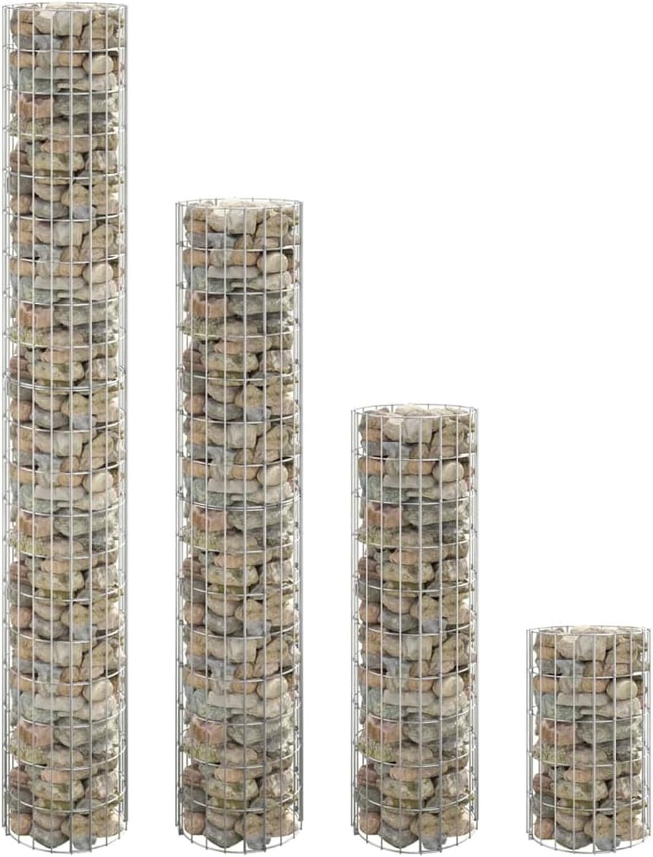 3 stuks bloembakken met schanskorven, rond, voor de tuin, van verzinkt staal, Ø 30 x 50 / 100 / 150 / 200 cm, schanskorven voor stenen