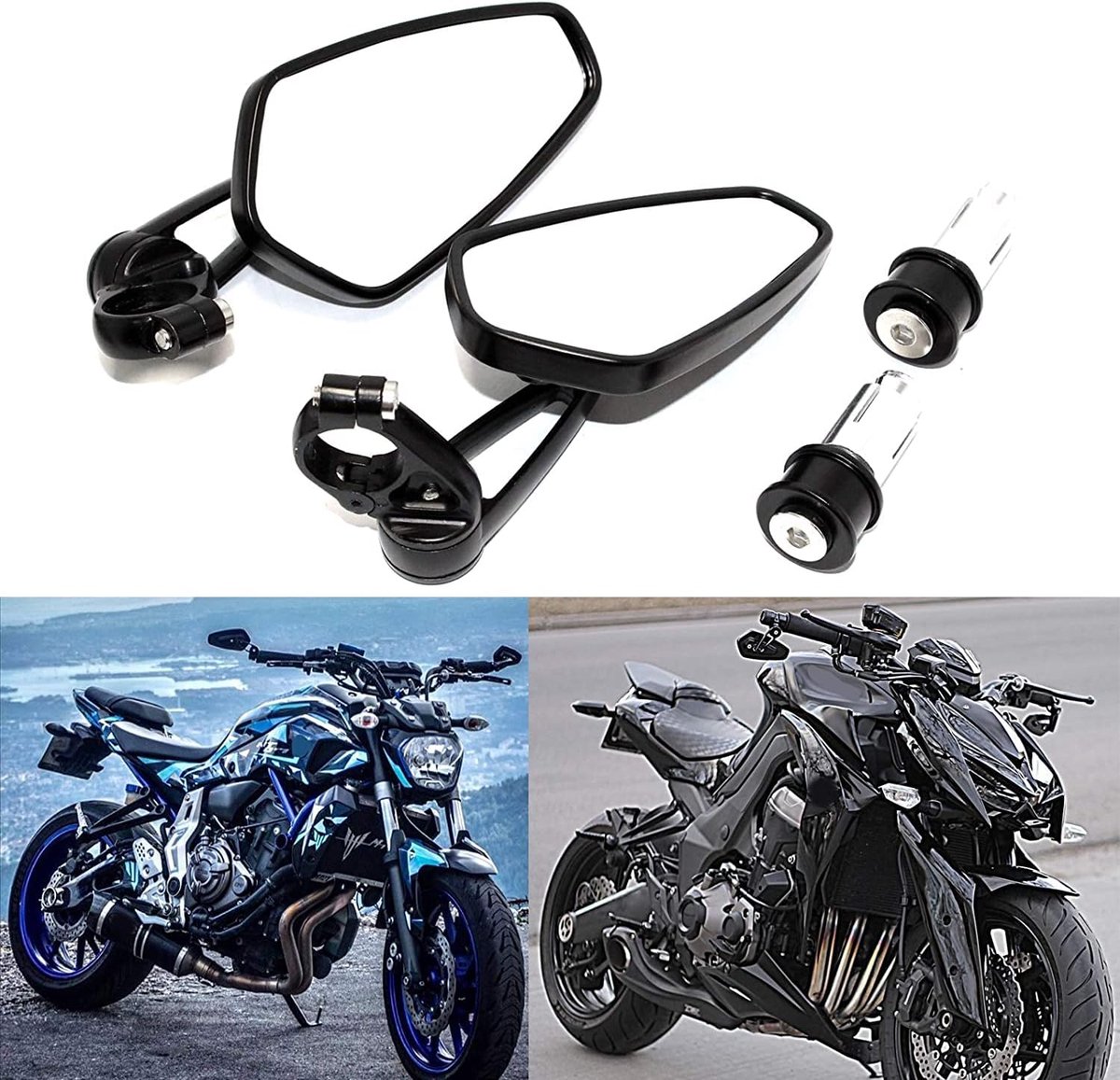 Achteruitkijkspiegel voor motorstuur, 7/8 inch, 22 mm, universeel voor Street Bike Quad Scooter Cruiser Cafe Racer Scrambler CB125 MT03 MT07 MT09 MT10 Z650 Z750 Z900 (zwart)