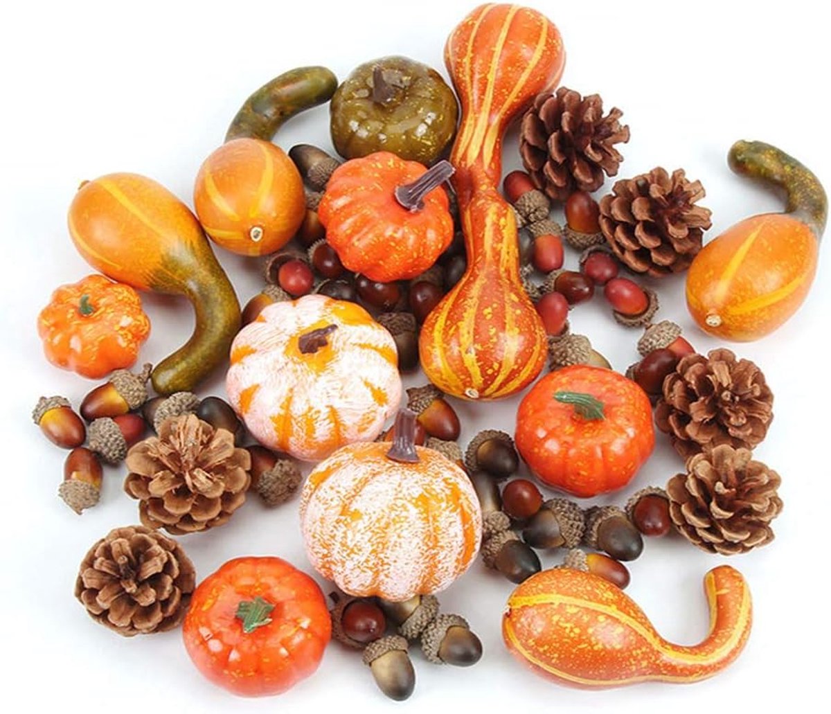 50Pcs Halloween Gesimuleerde Pompoen Decorating Props,Kunstmatige Mini Pompoen Berry Esdoornbladeren, voor DIY Craft Halloween Party Decoraties