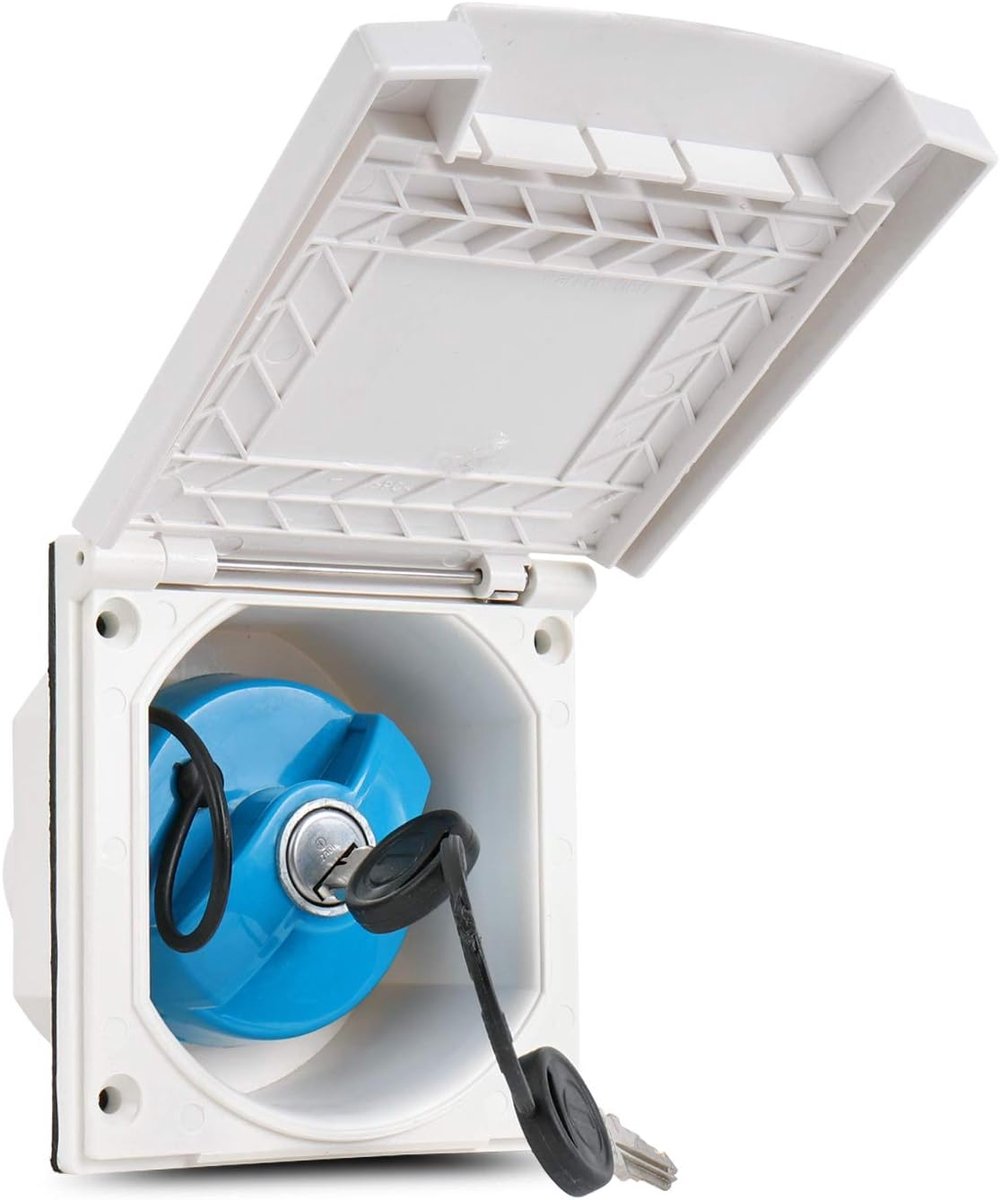 water met deksel voor caravan, camper, watertankdeksel, afsluitbaar, wateraansluitdoos, wit