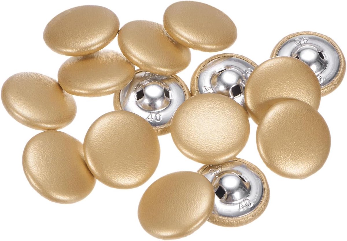 Knopen met lederen bekleding, 25 mm van metaal, ronde knopen, goudkleurig