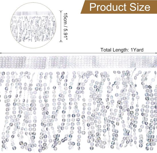 1 Iarde 15,24 cm pailletten, franjes, trim, pailletten, kant, glitter, franjes, trimband voor jurken, latin, dans, doe-het-zelf, naaien, handwerk, decoratief (zilver) — afbeelding 5