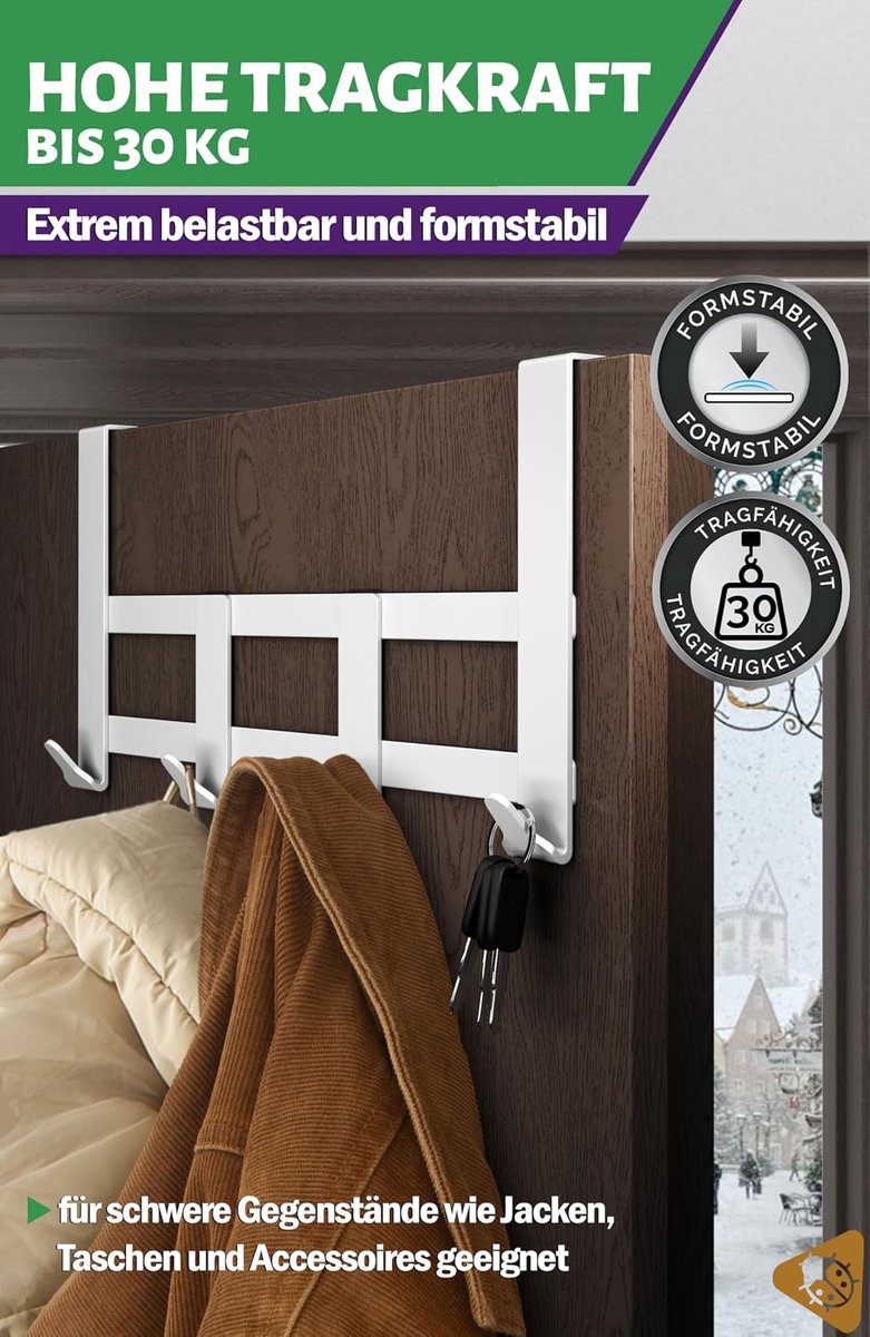 Premium deurkapstok om op te hangen, witte deurhaak om op te hangen, van roestvrij staal, extreem belastbare kledinghaken, hoogwaardige deurhakenlijst, universele handdoekhouder voor deur