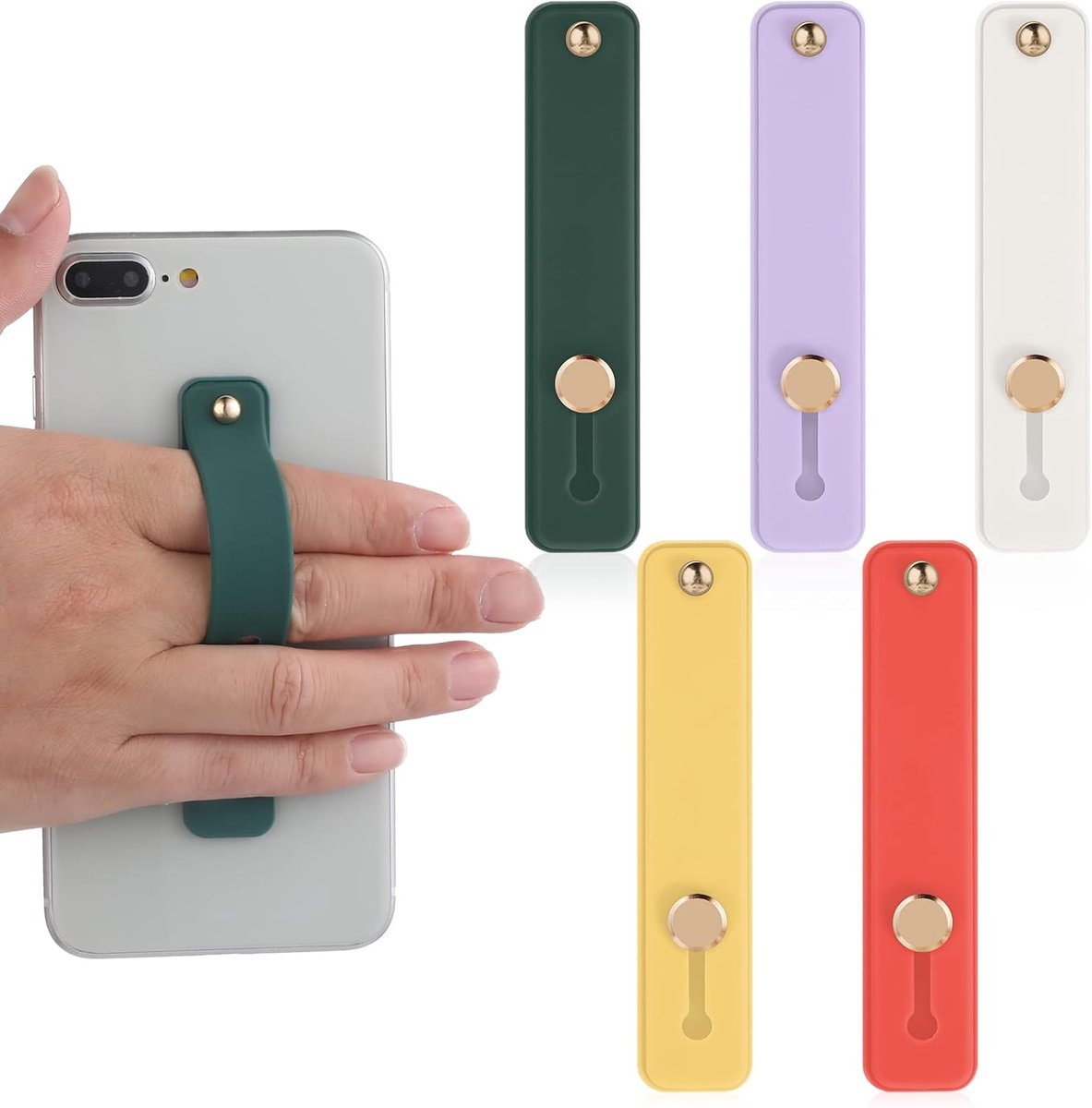 5 stuks telefoongrip, siliconen vingerriem - telescopische mobiele telefoonhouder voor alle smartphones (geel, paars, wit, groen, rood)