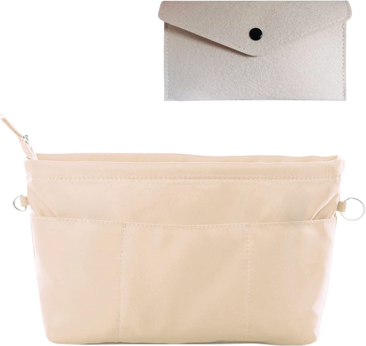 1 stuk waterdichte make-uptas met 1 stuks beige portemonnee, opberg- en afwerkingstas van nylon, waterdichte binnenzak voor handtassen, grote capaciteit, (Beige) (M)