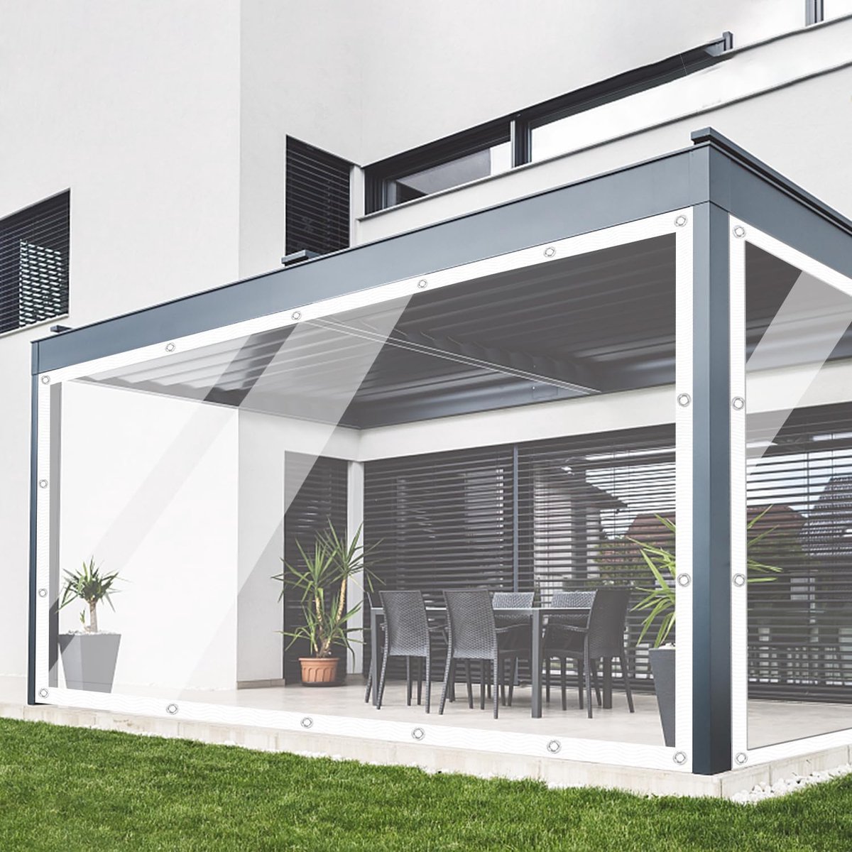 transparant, 3 x 3 m, met ingestanste ringen, 420 g/m², pvc, transparant afdekzeil, waterdichte afdekfolie voor regenbescherming, boerderij, boot met touw en kabelbinders (echte maat:
