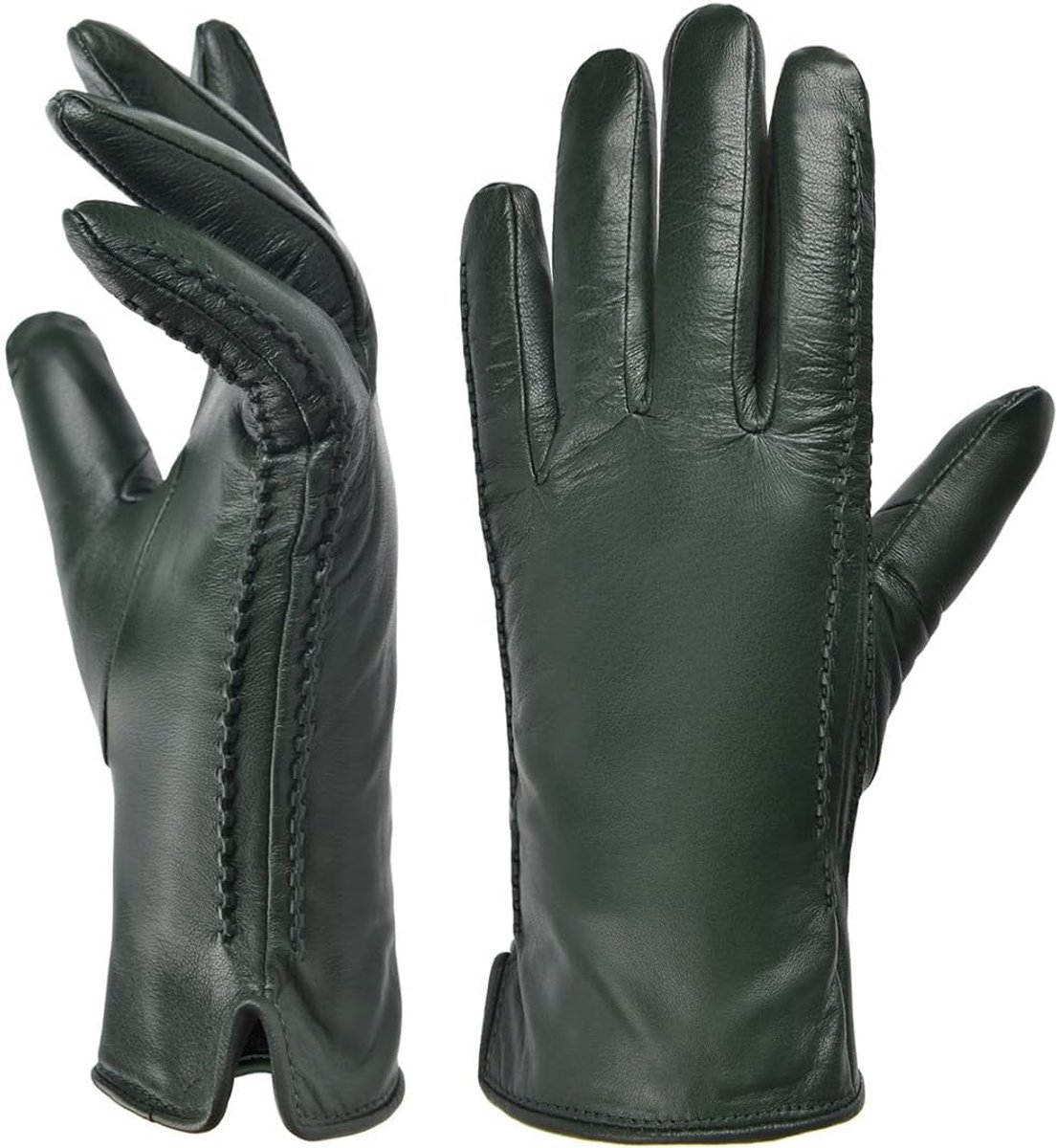 Dames Winter Warme Gevoerde Lamsleren Handschoenen HL001EU Touchscreen Sms'ende en Warme Autohandschoenen HL001EU, Groen, Maat XL