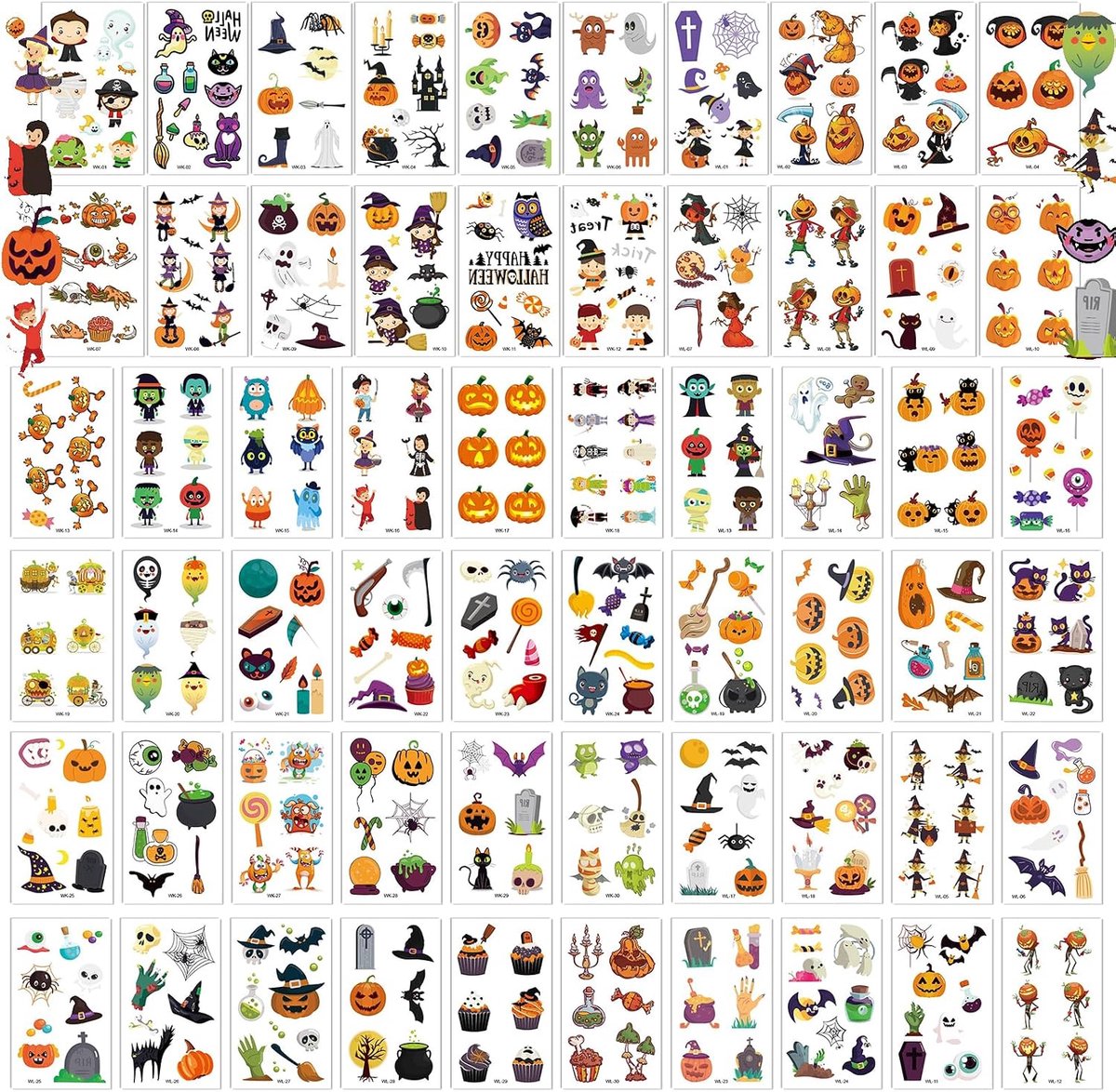 Halloween tatoeages voor kinderen, 60 vellen Halloween-decoratie, tijdelijke tatoeages, kindertatoeages, stickers voor jongens en meisjes, Halloween, party, cadeautje, kinderfeestaccessoires