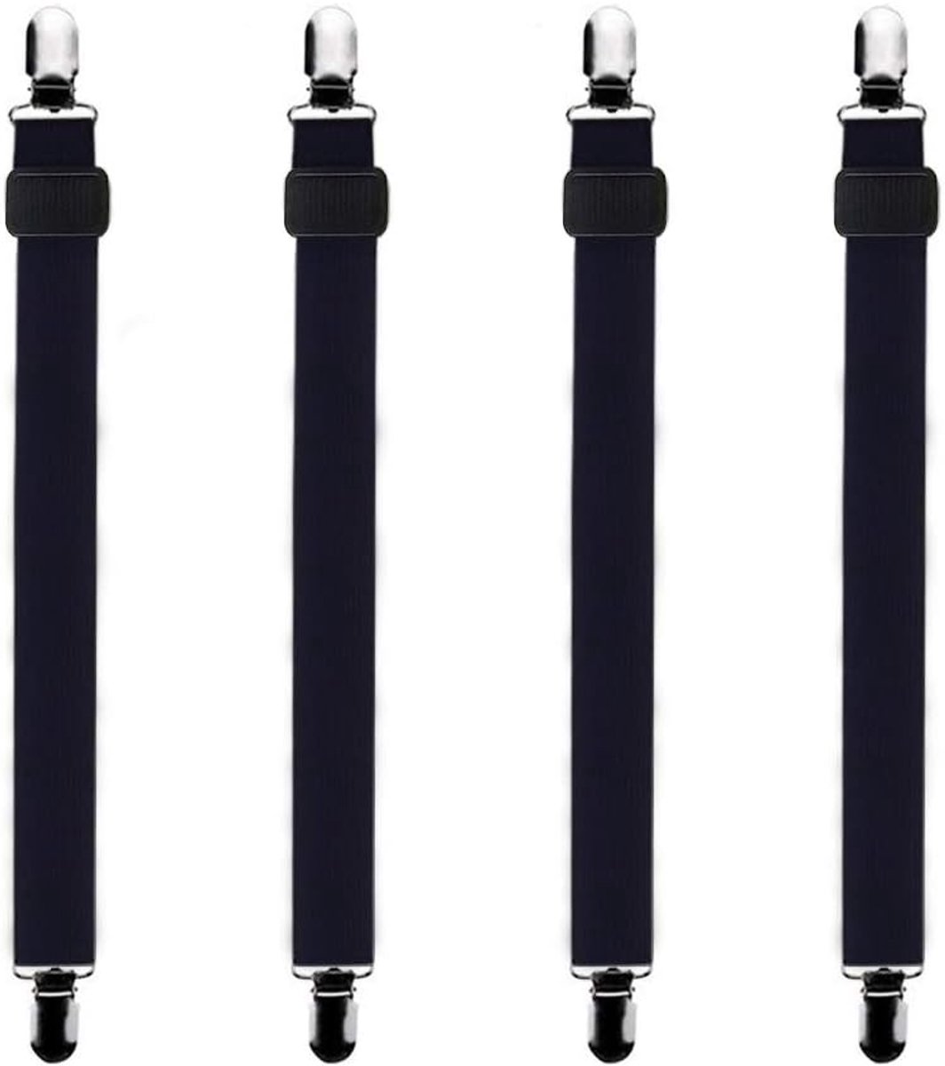 4 stuks (60cm tot 200cm) verstelbare elastische lakenspanner met metalen klemmen,voor de hoeken van bed,matras,zwart