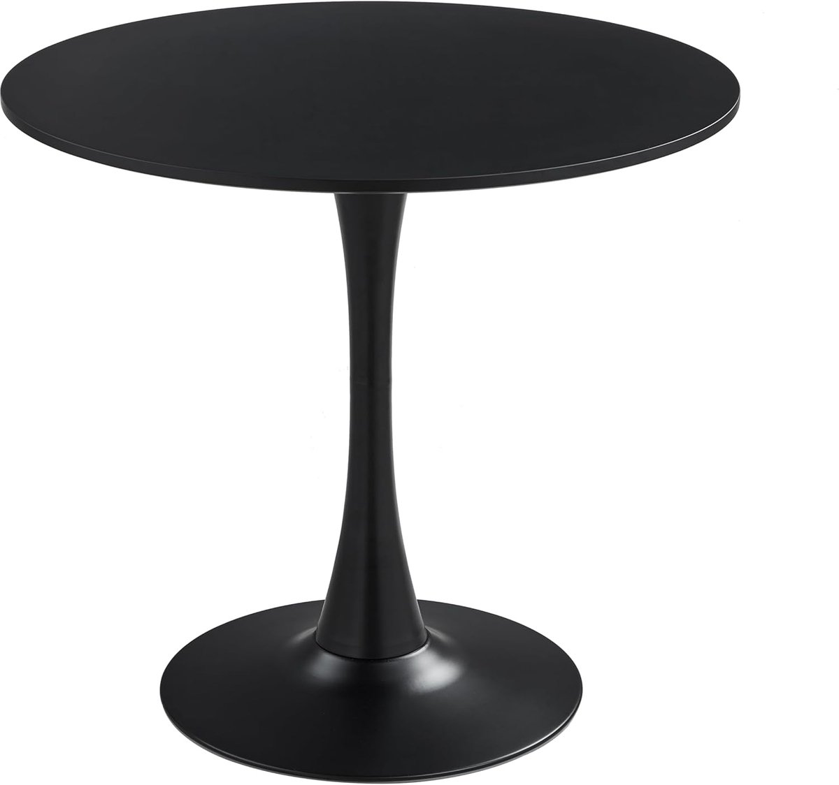rond eettafel met tulpenblad MDF keuken bijzettafel, rond voor 4 personen, eetkamer, woonkamer, kantoor (Maat: 60 cm, kleur: zwart)