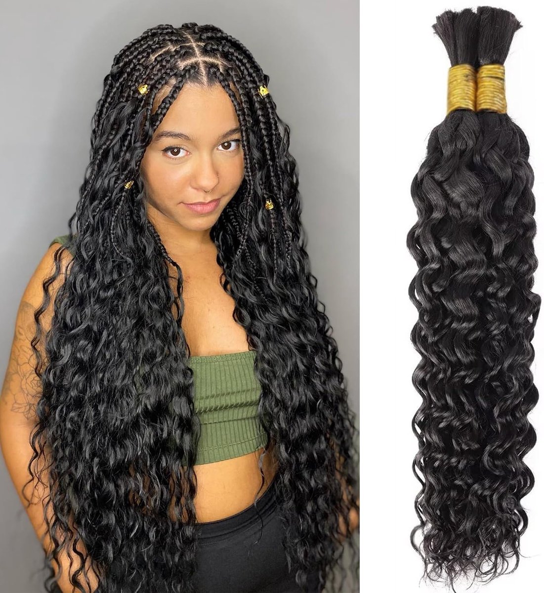 Water Wave Braiding Hair 100g 22 Inch Natural Black Hair Bulk Human Hair for Braiding No Weft Bundle Braziliaans Menselijk haar Extensions for Boho Braids Wet and Wavy Human Braiding Hair