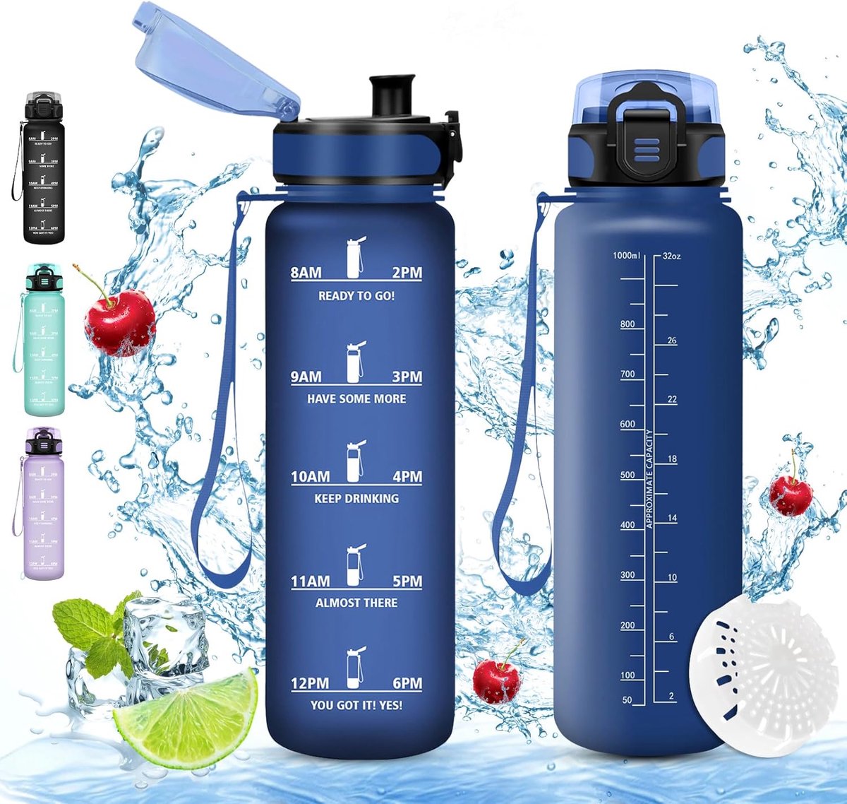 Sportdrinkfles, 1000 ml, BPA-vrije drinkfles, fiets, lekvrij, geschikt voor koolzuur, drinkfles sport voor fiets, fitness, school, kinderen, outdoor